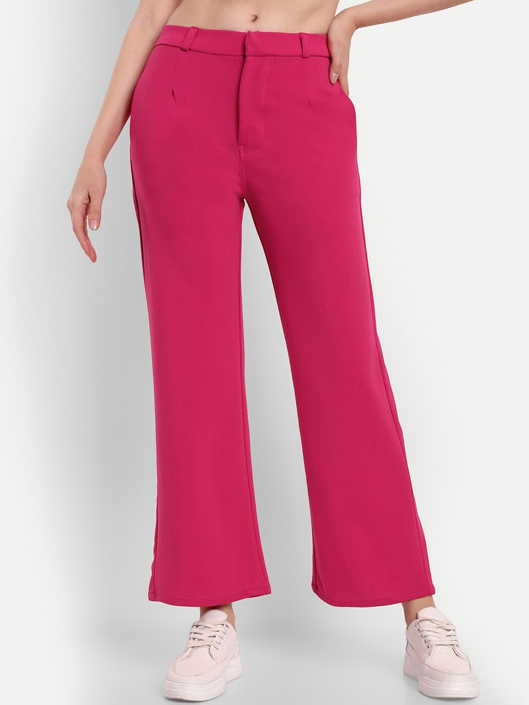

BROADSTAR Women Straight Fit High-Rise Easy Wash Trousers, Fuchsia