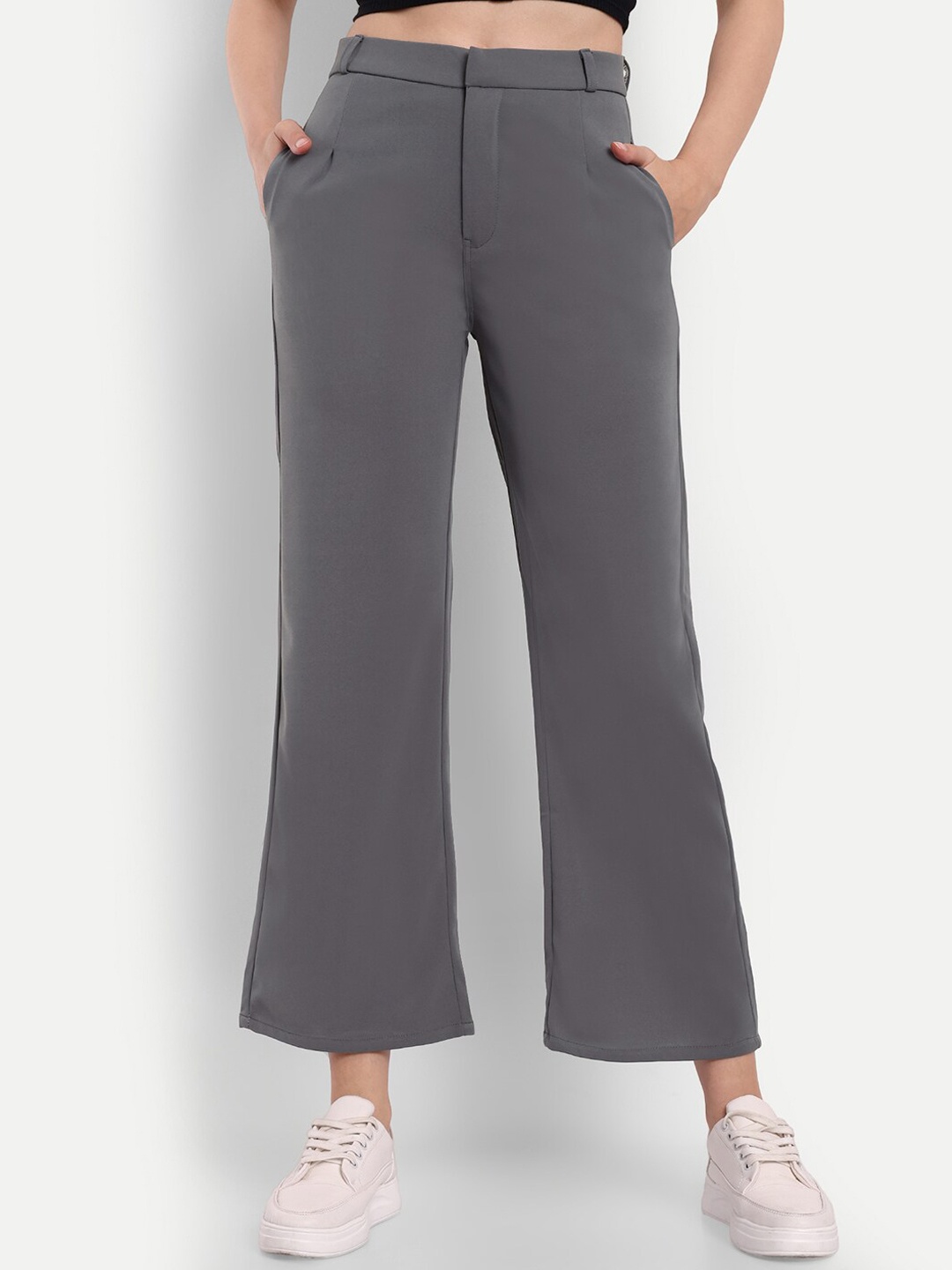 

BROADSTAR Women Straight Fit High-Rise Easy Wash Trousers, Grey