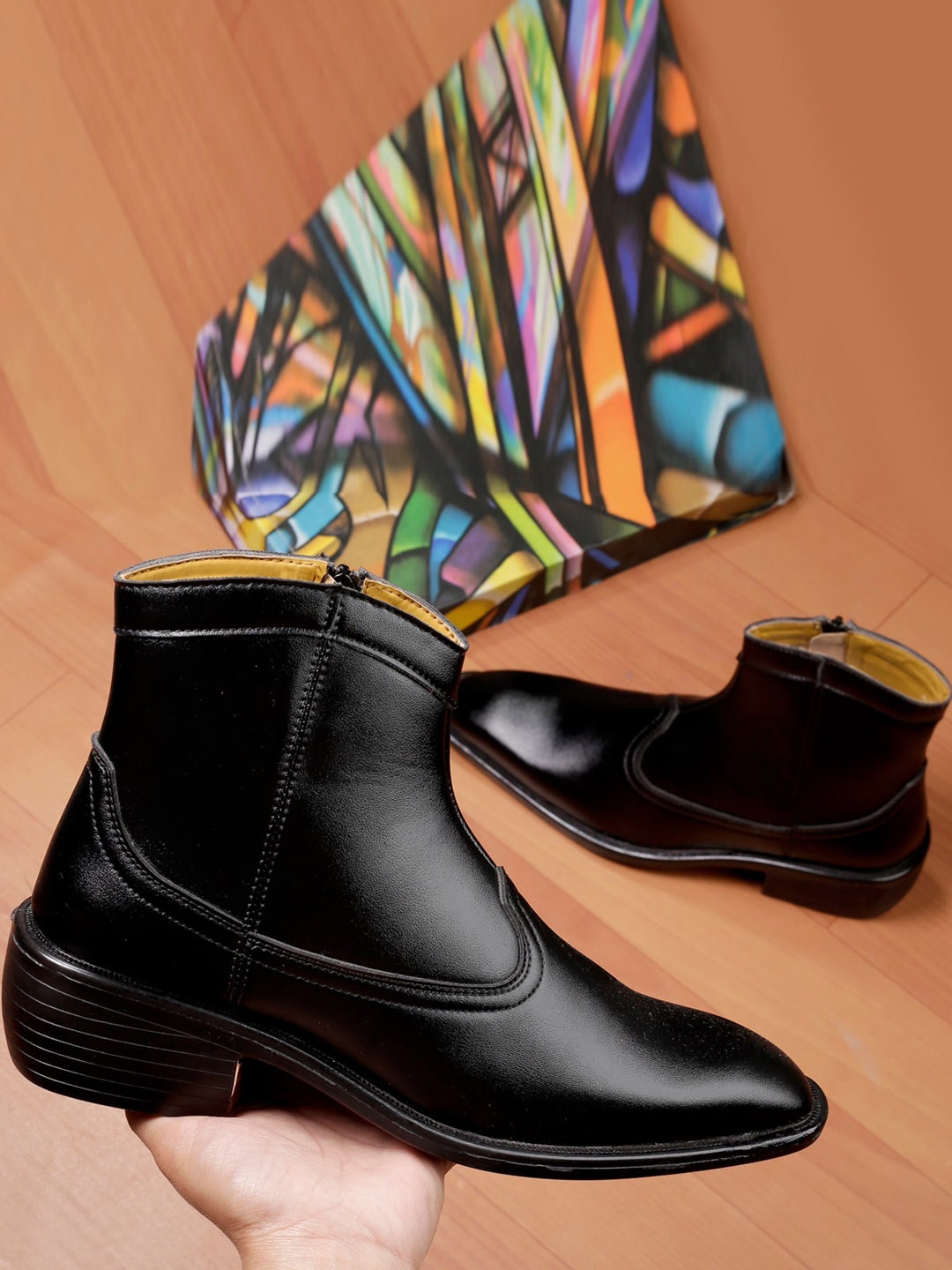 

Bxxy Men Mid Top Block Heel Regular Boots, Black