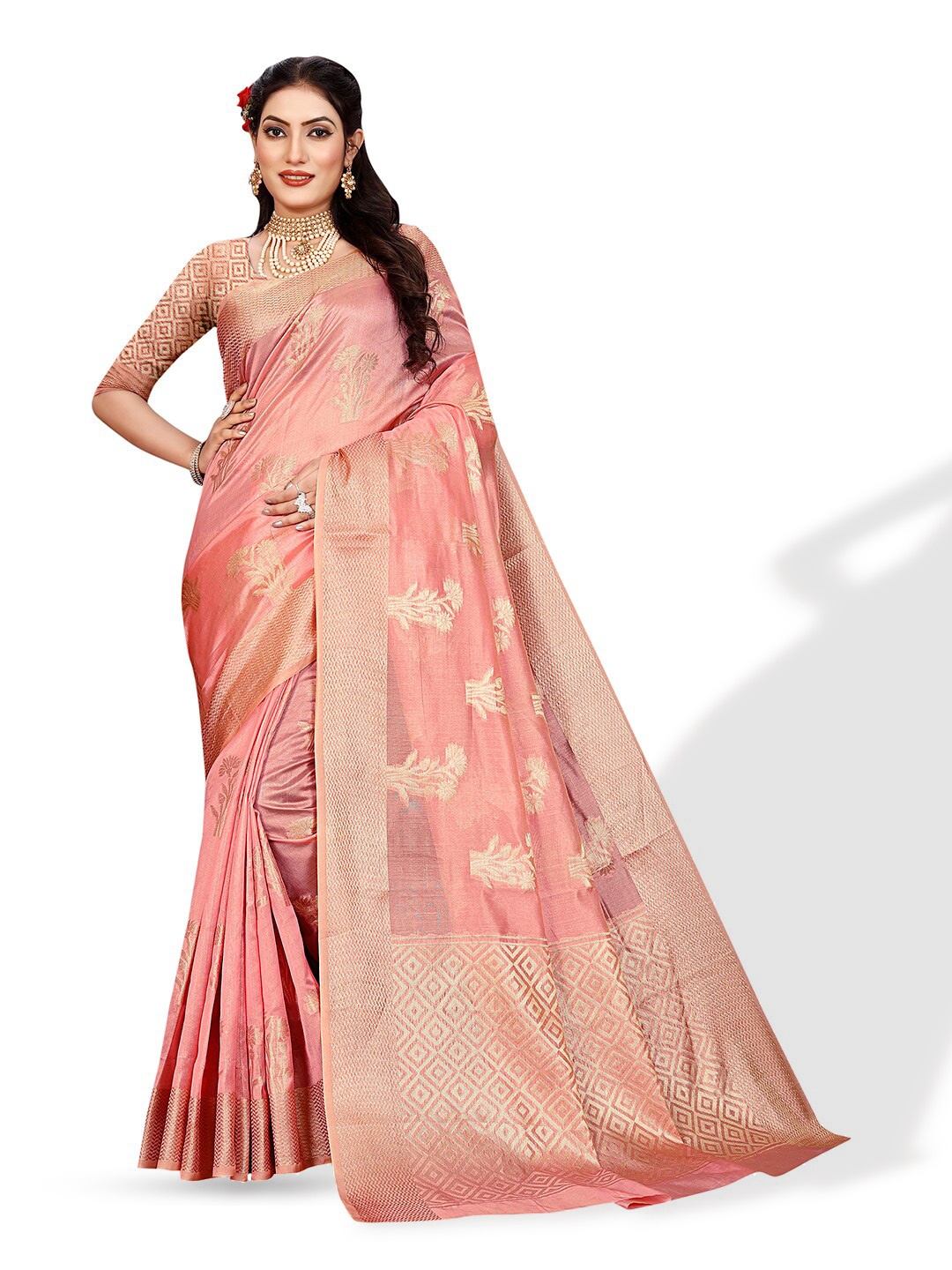 

Pisara Floral Woven Design Organza Saree, Rose gold