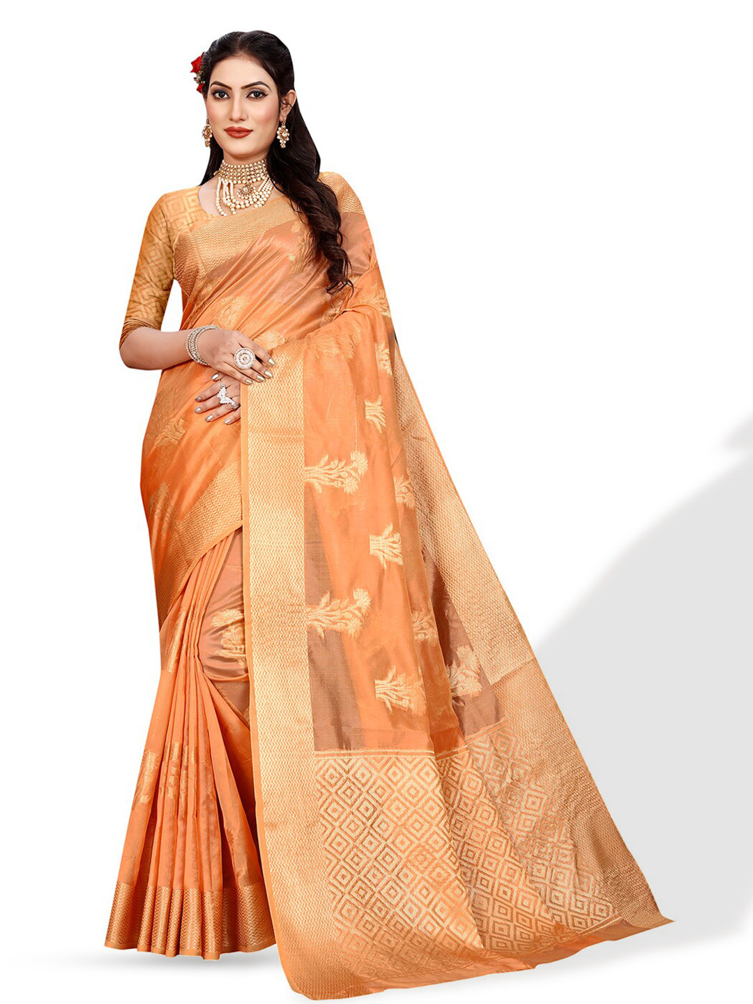 

Pisara Floral Woven Design Organza Saree, Orange