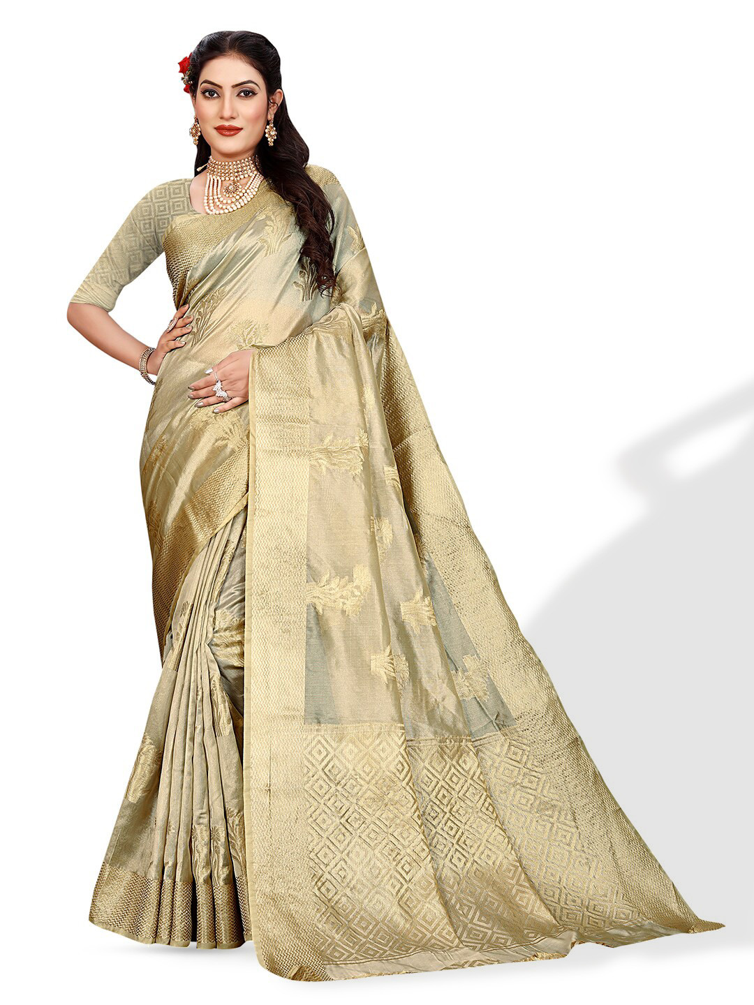 

Pisara Woven Design Organza Saree, Beige