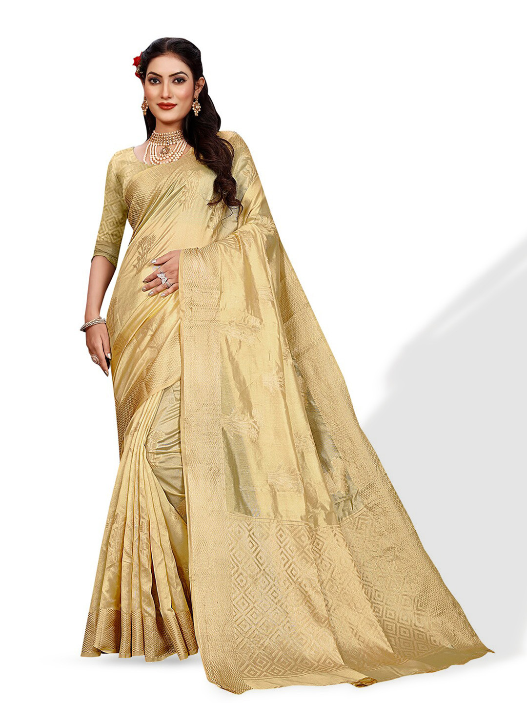 

Pisara Woven Design Zari Organza Saree, Beige