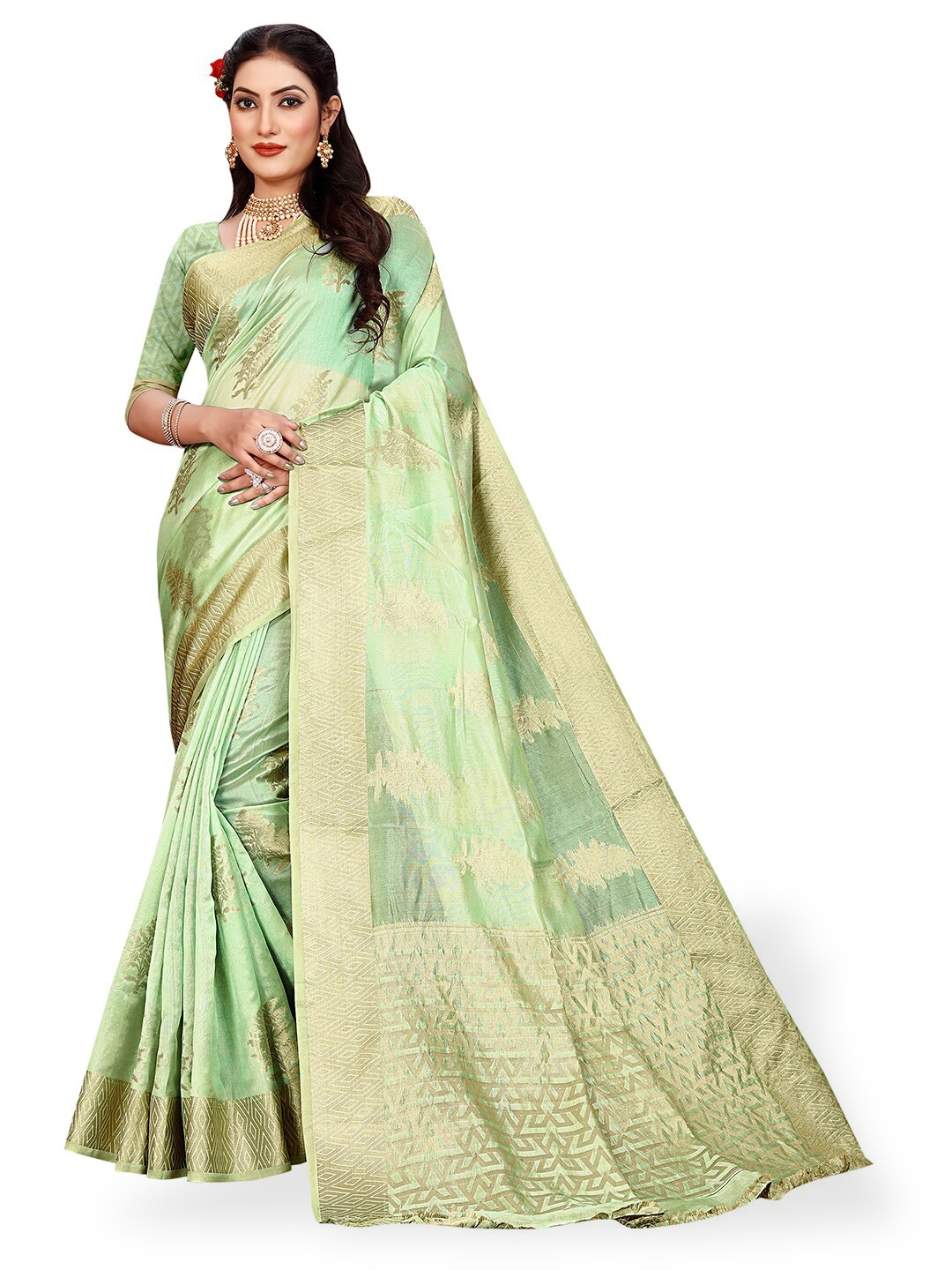 

Pisara Woven Design Organza Saree, Sea green