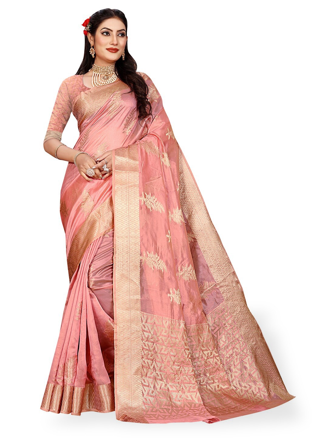 

Pisara Floral Woven Design Organza Saree, Rose gold