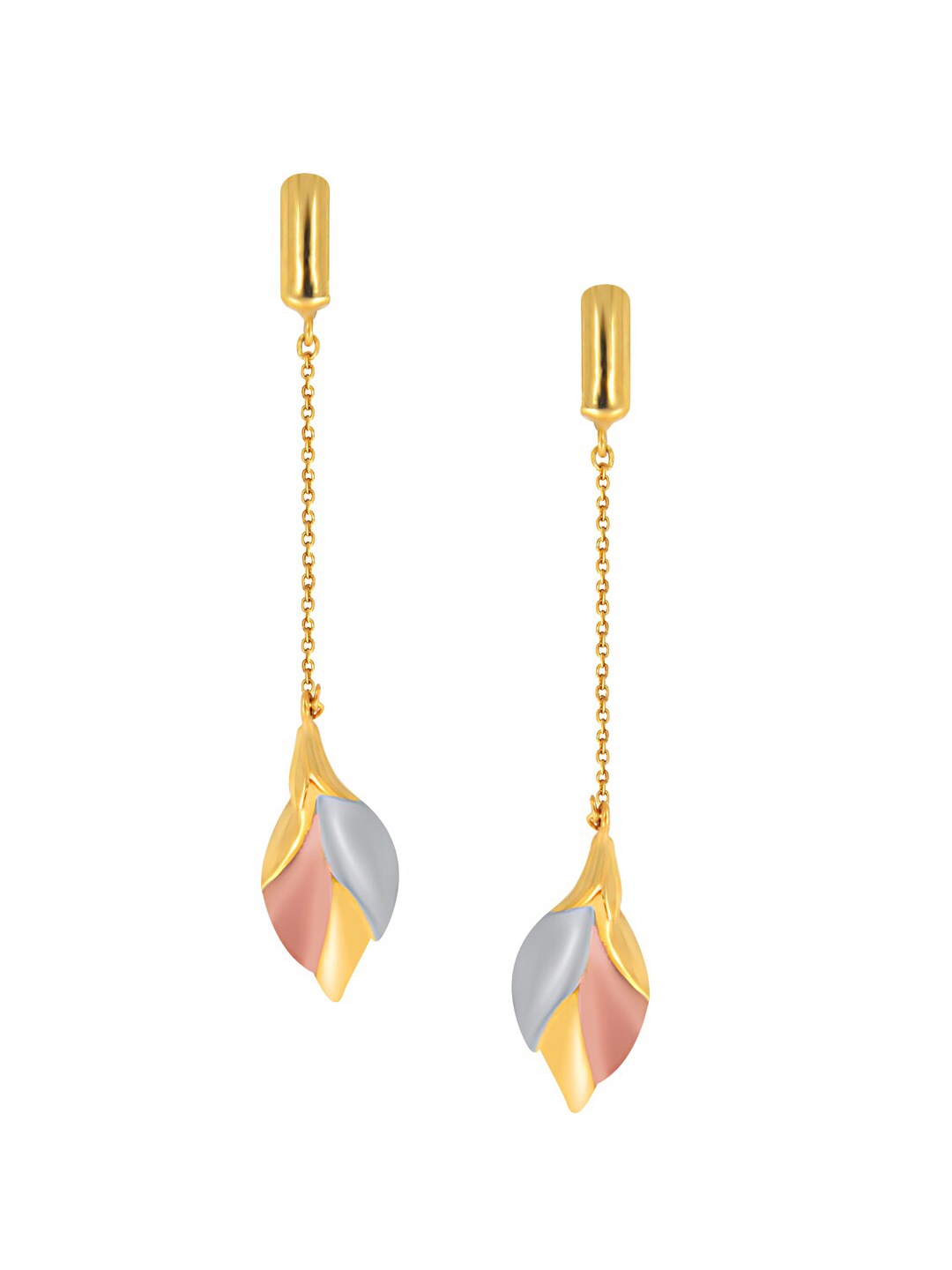 

SENCO Triple Glaze Lotus 18KT Gold Drop Earrings-1.8gm