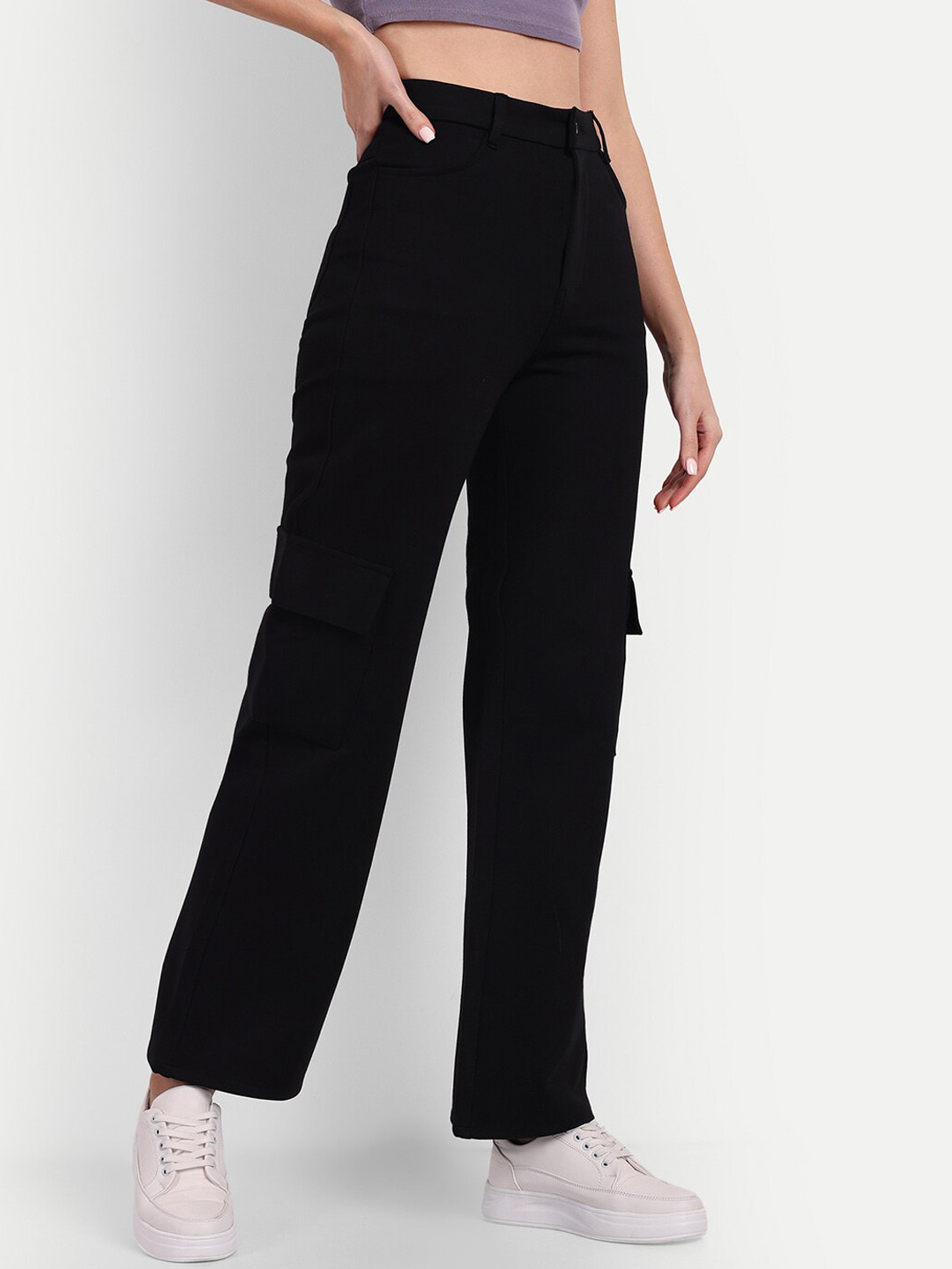 

Next One Women Relaxed High-Rise Cargos, Black