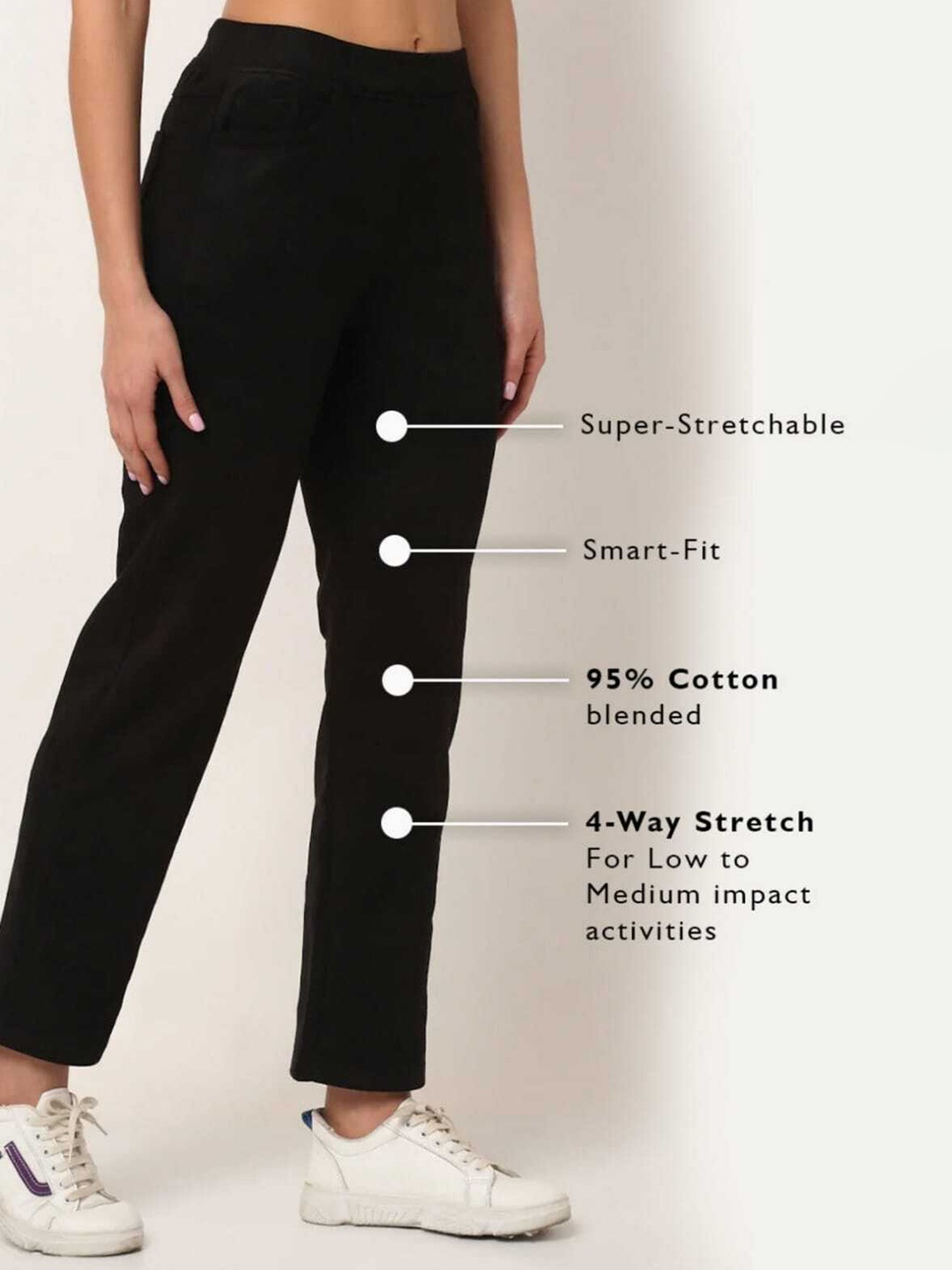 

Next One Women Smart Straight Fit High-Rise Easy Wash Super Stretchable Trousers, Black