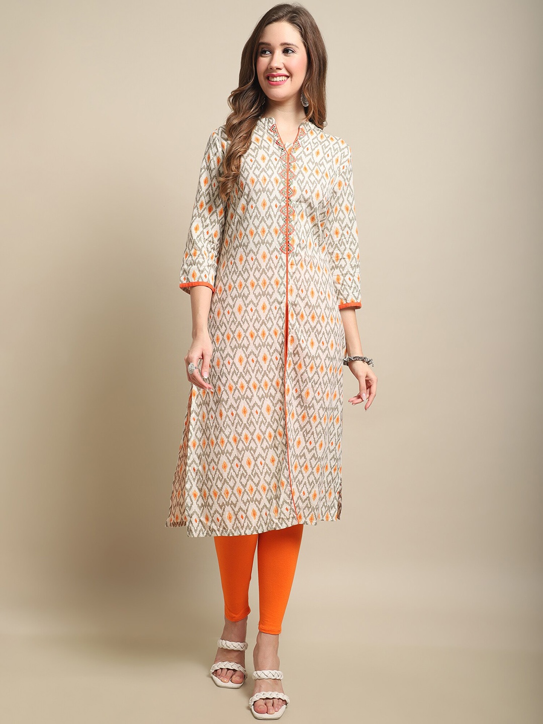 

Cantabil Ethnic Motifs Printed Thread Work Cotton Kurta, Orange