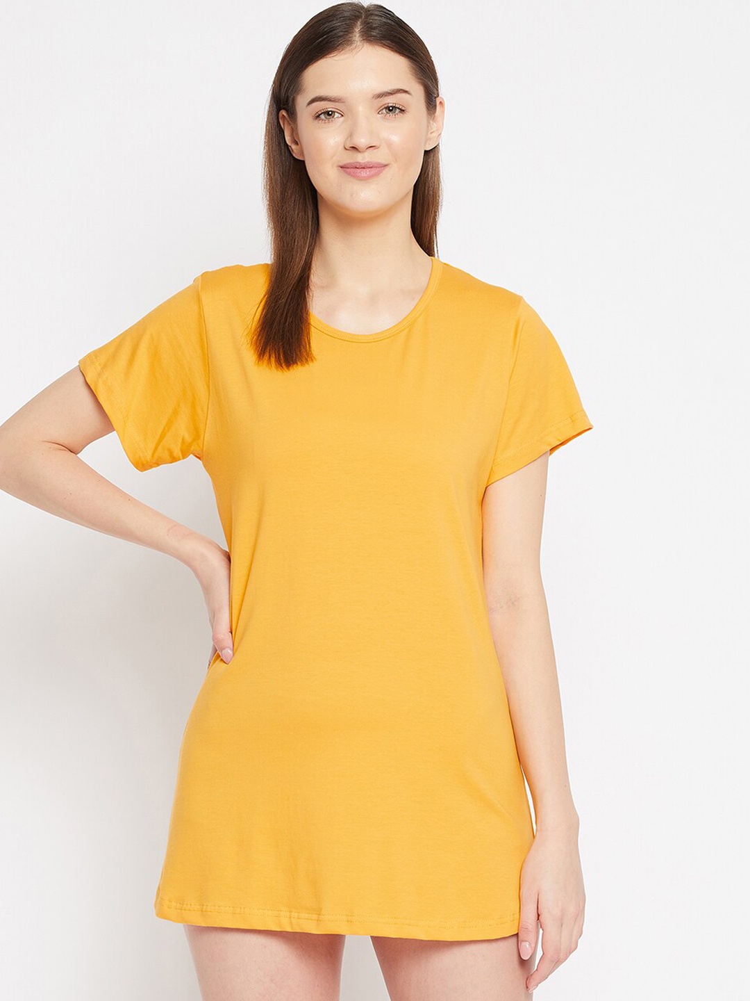 

FRENCH FLEXIOUS Cotton Drop-Shoulder Lounge T-shirt, Yellow