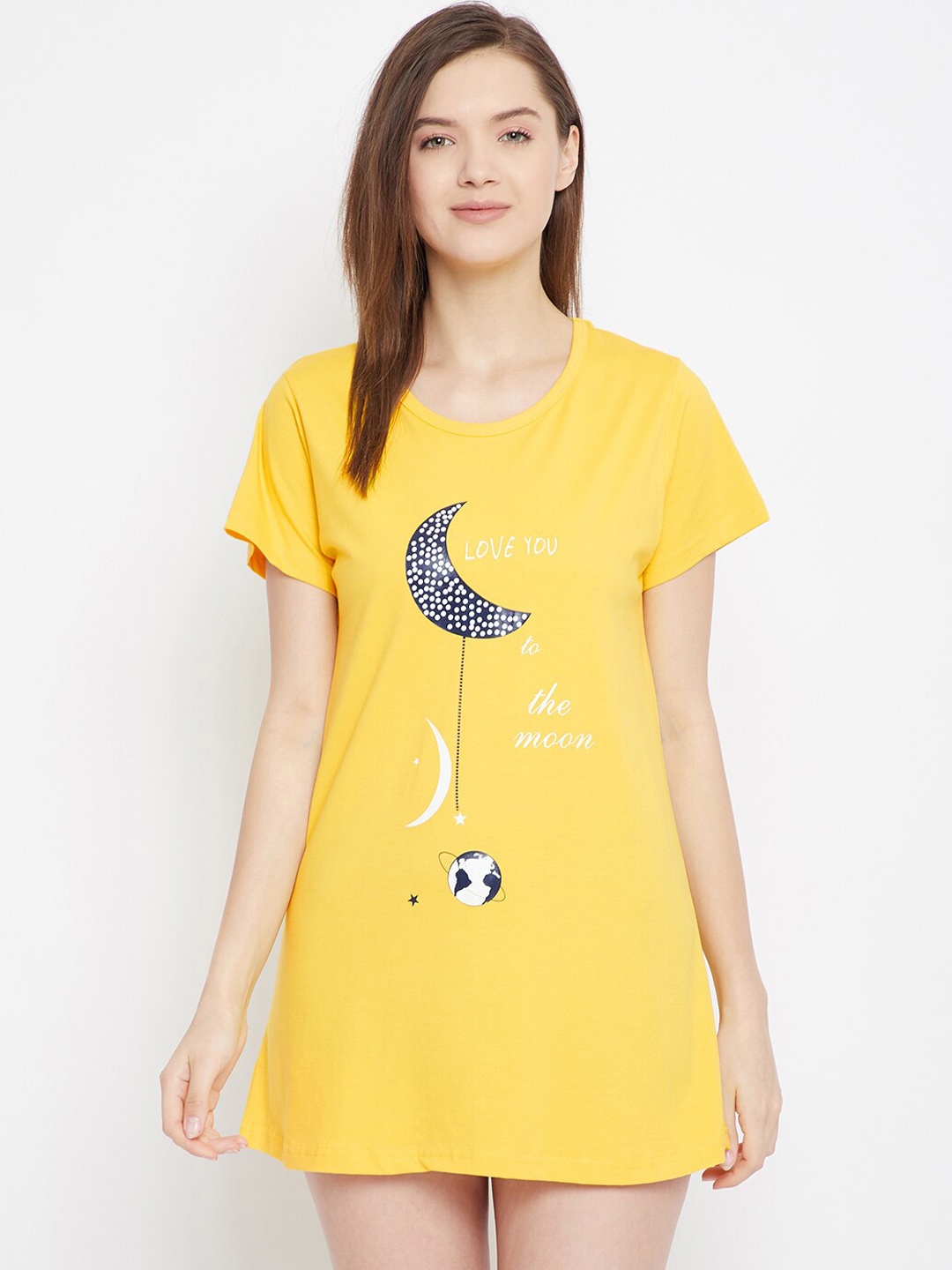 

FRENCH FLEXIOUS Printed Longline Lounge T-shirt, Yellow