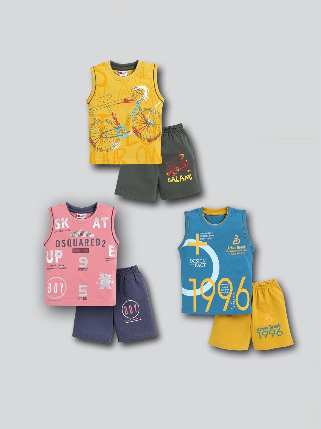 

Mars Infiniti Boys Pack Of 3 Printed Pure Cotton T-shirt with Shorts, Mustard