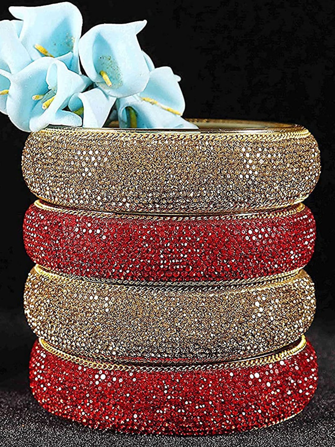 

NMII Set Of 4 Gold-Plated CZ-Studded Kada Bangles