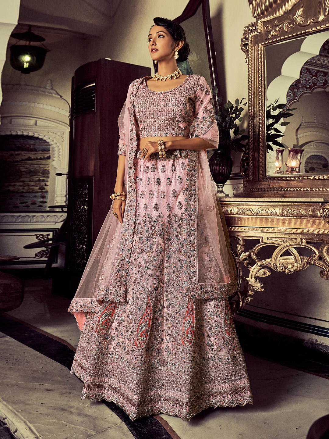 

Fusionic Embellished Sequinned Semi-Stitched Lehenga & Unstitched Blouse With Dupatta, Pink