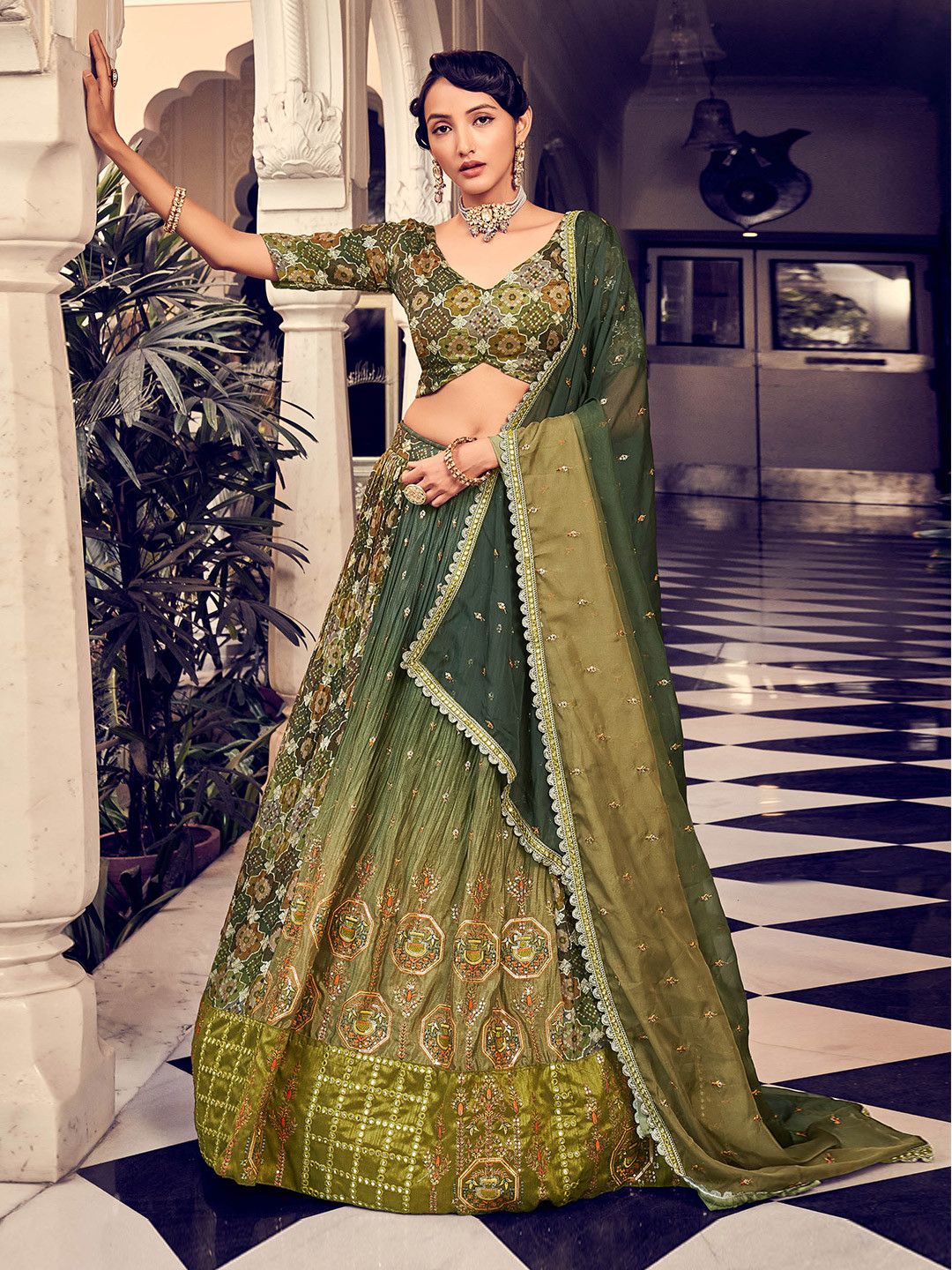 

Fusionic Embellished Semi-Stitched Lehenga & Unstitched Blouse With Dupatta, Green