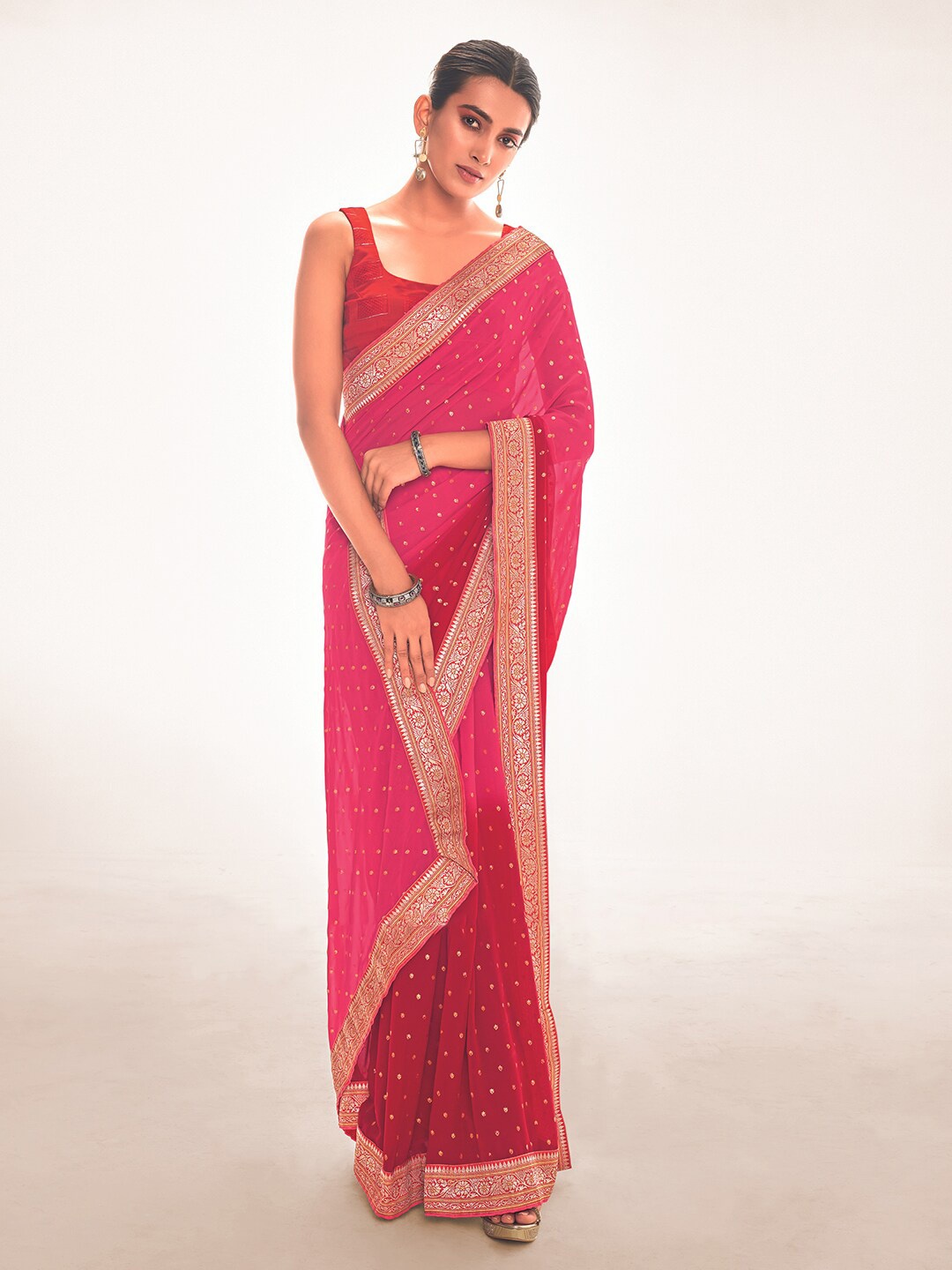 

Kasak Printed Zari Poly Georgette Saree, Red