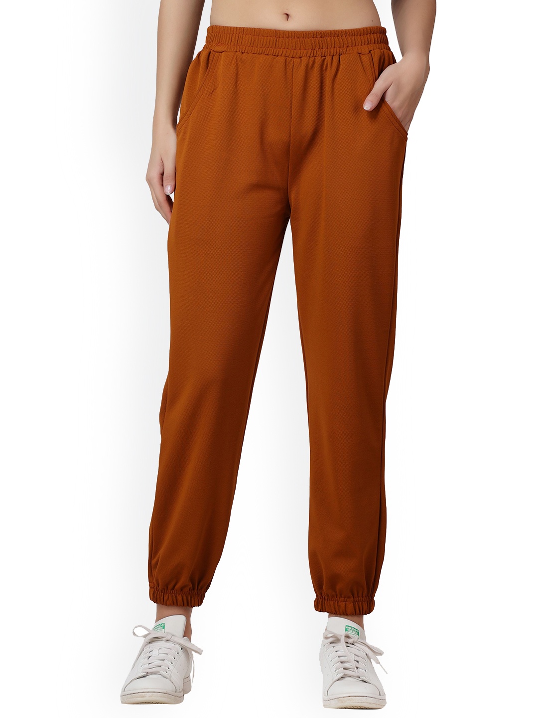 

Popwings Women Smart Loose Fit Mid Rise Joggers, Rust