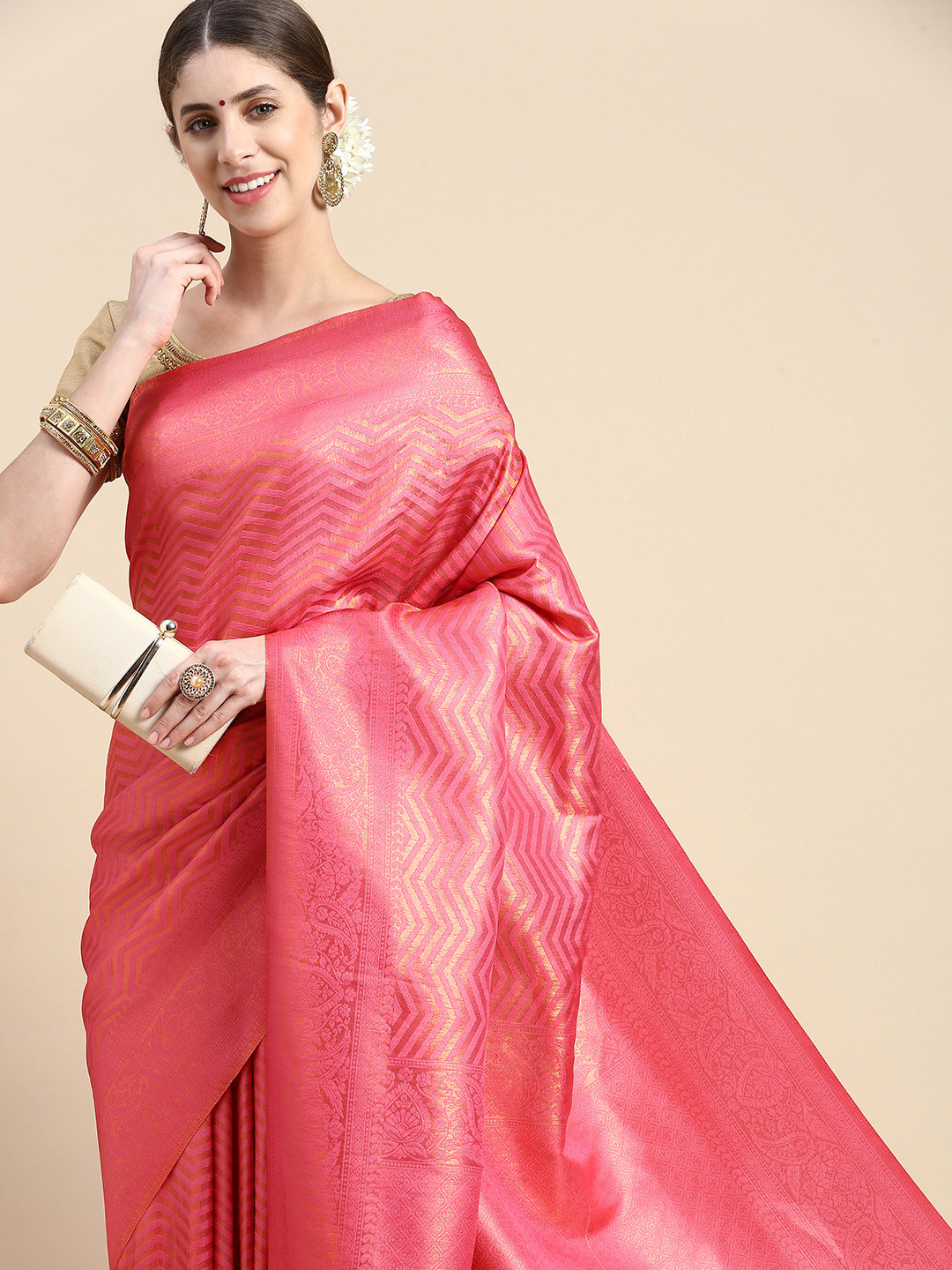 

Pothys Pink Woven Design Art Silk Banarasi Saree