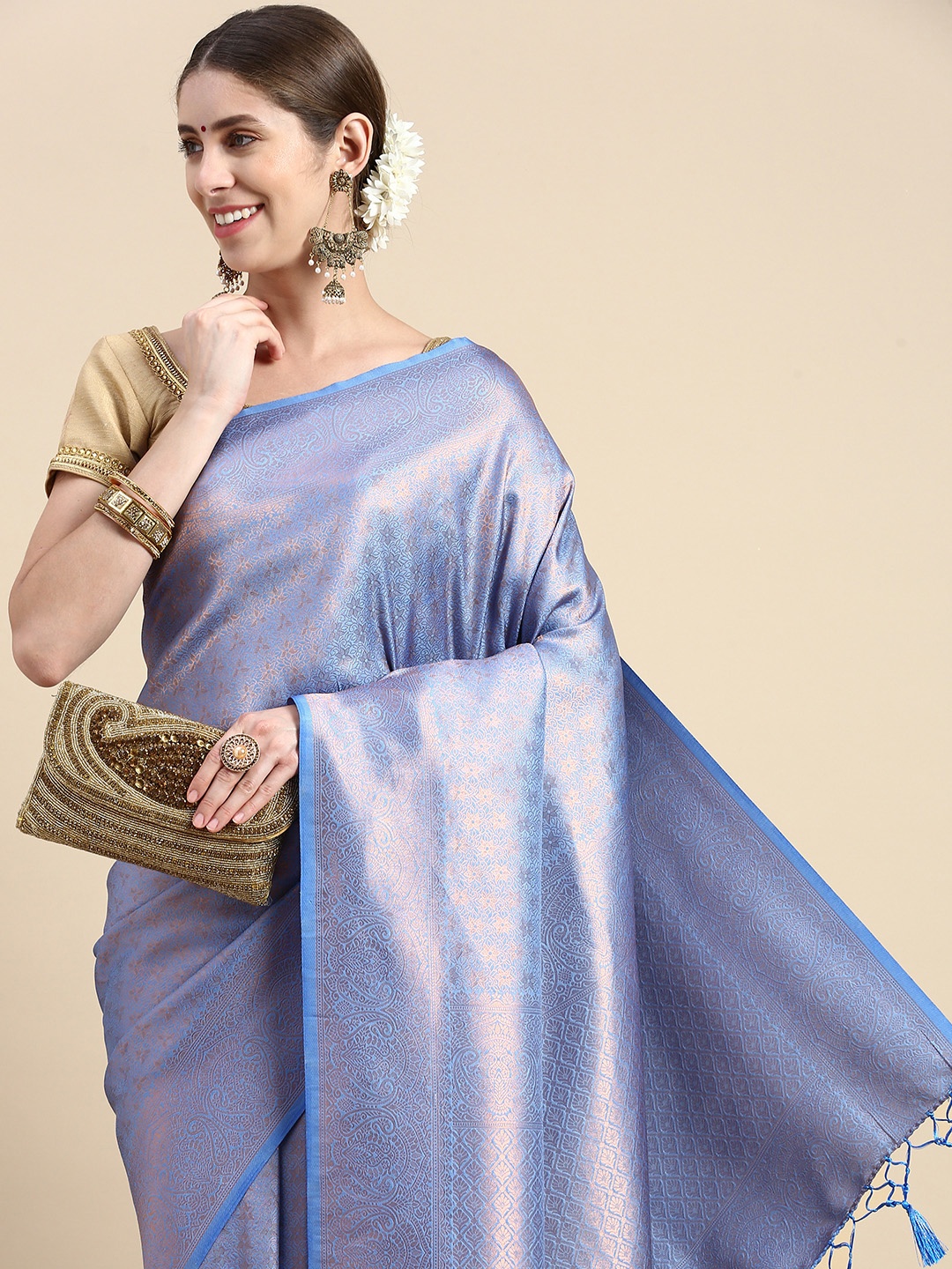

Pothys Blue Woven Design Art Silk Banarasi Saree