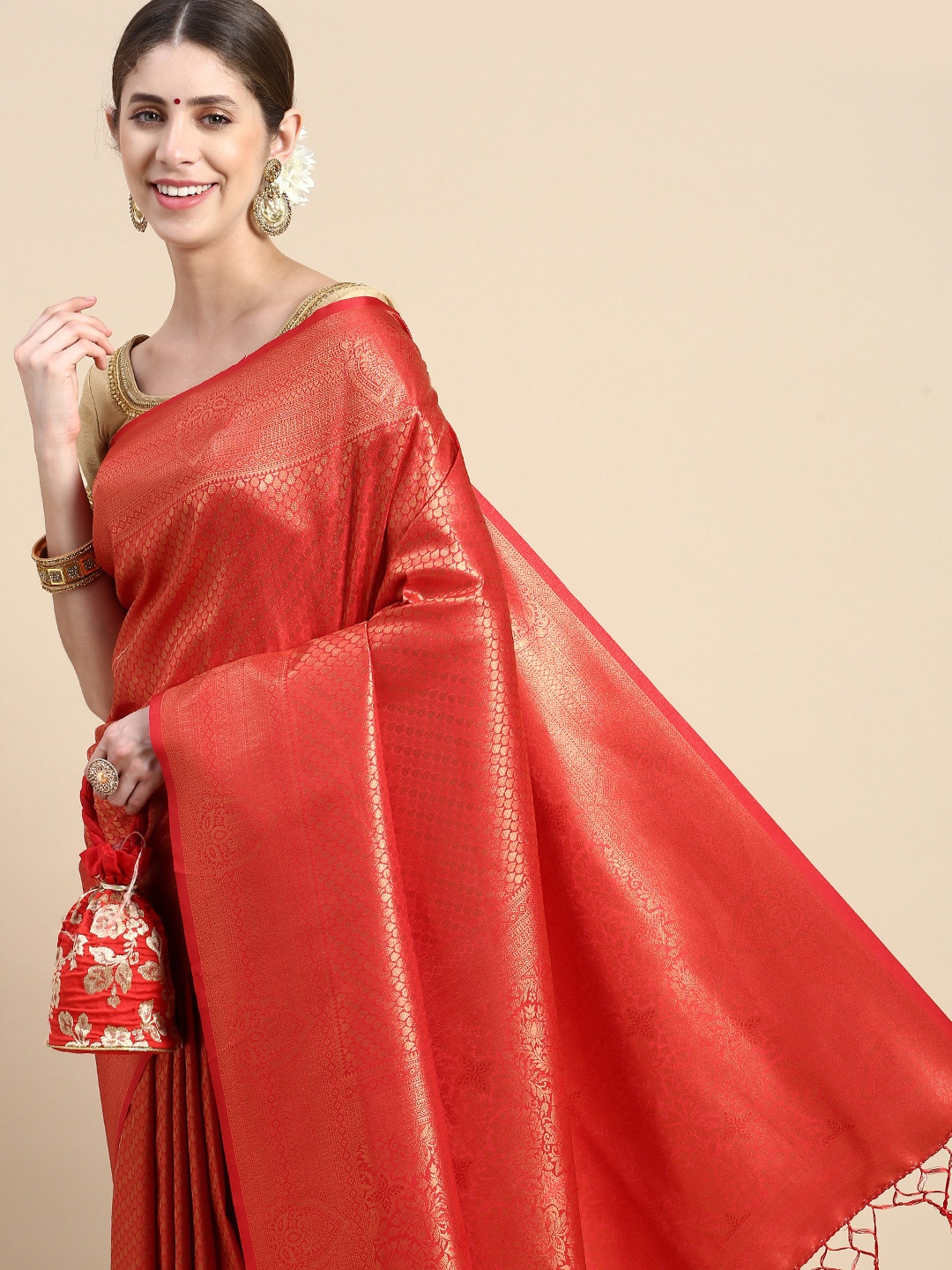 

Pothys Red Woven Design Art Silk Banarasi Saree