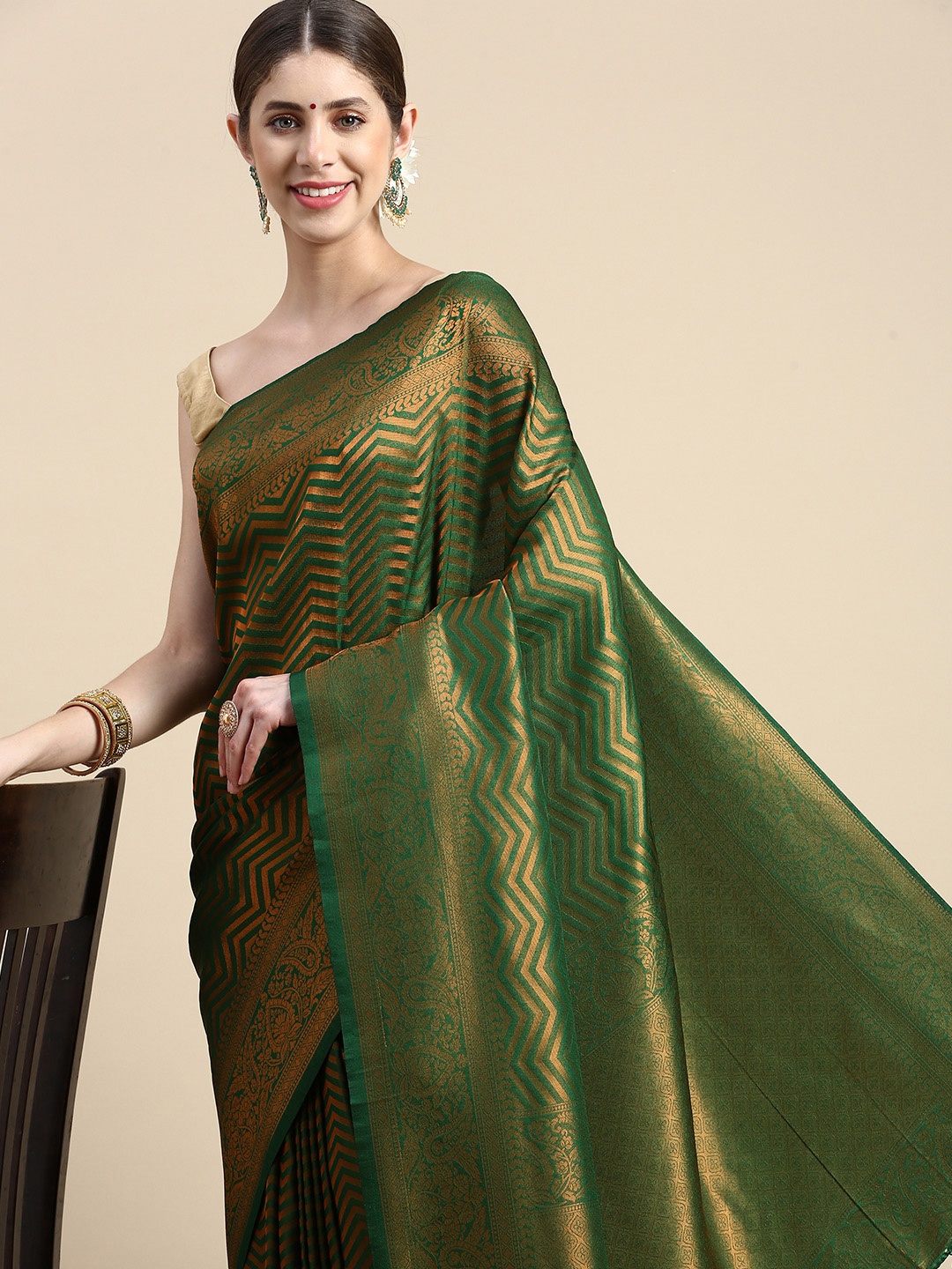 

Pothys Green Woven Design Art Silk Banarasi Saree