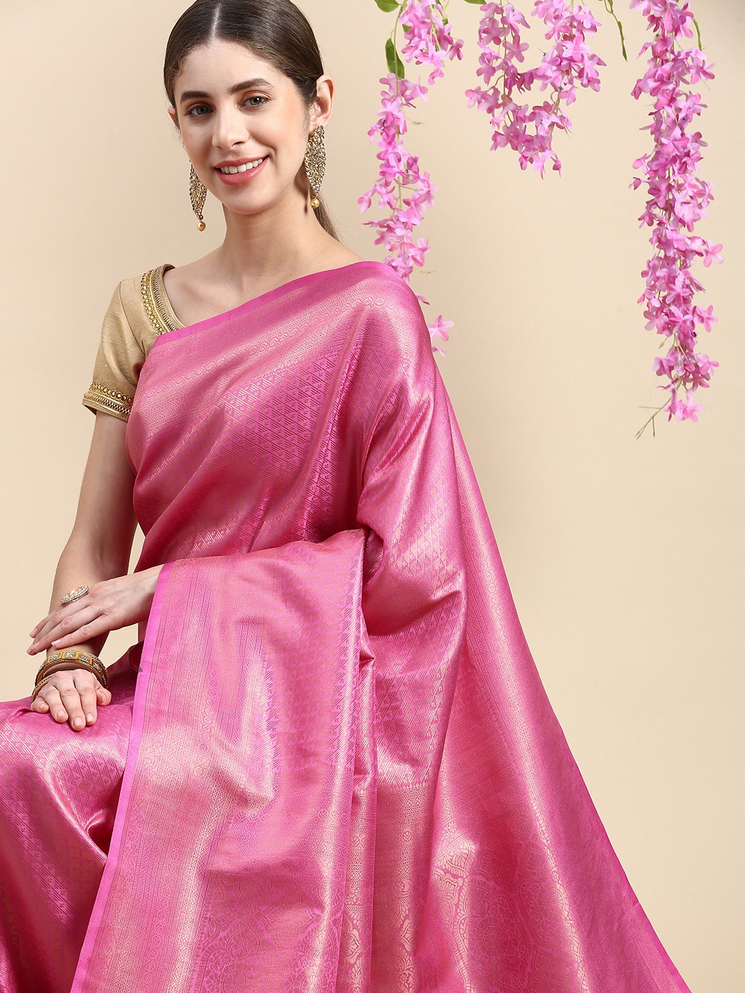 

Pothys Pink Woven Design Art Silk Banarasi Saree