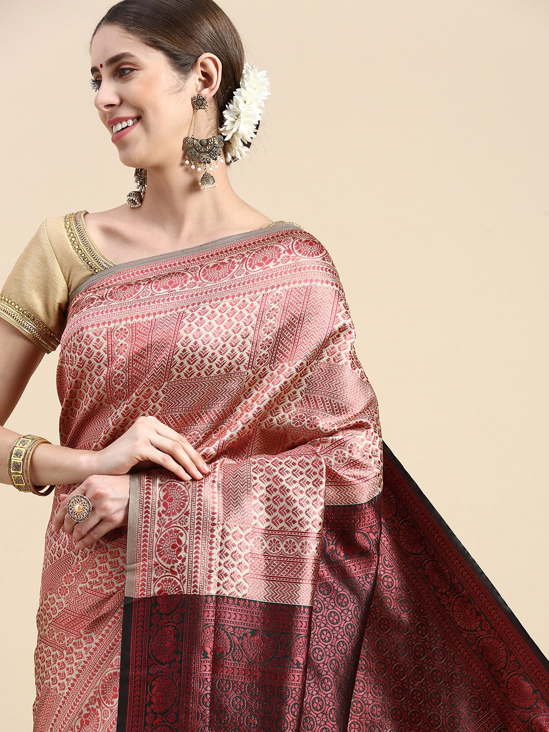

Pothys Cream-Coloured Woven Design Jute Silk Saree