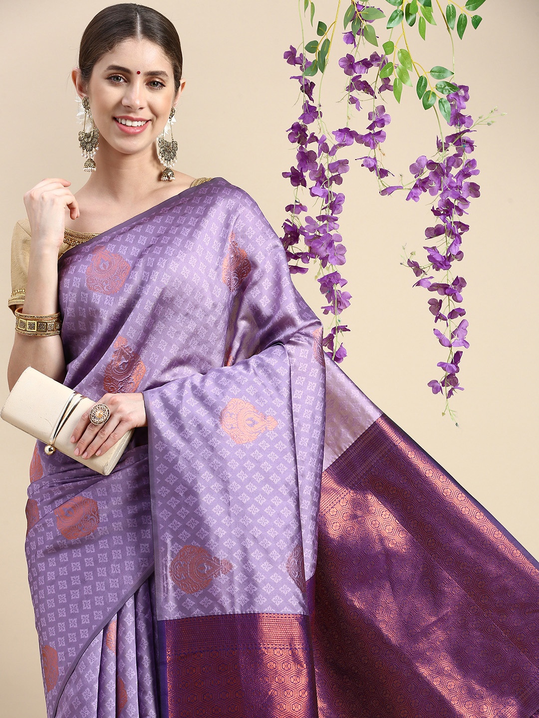 

Pothys Lavender Woven Design Jute Silk Saree