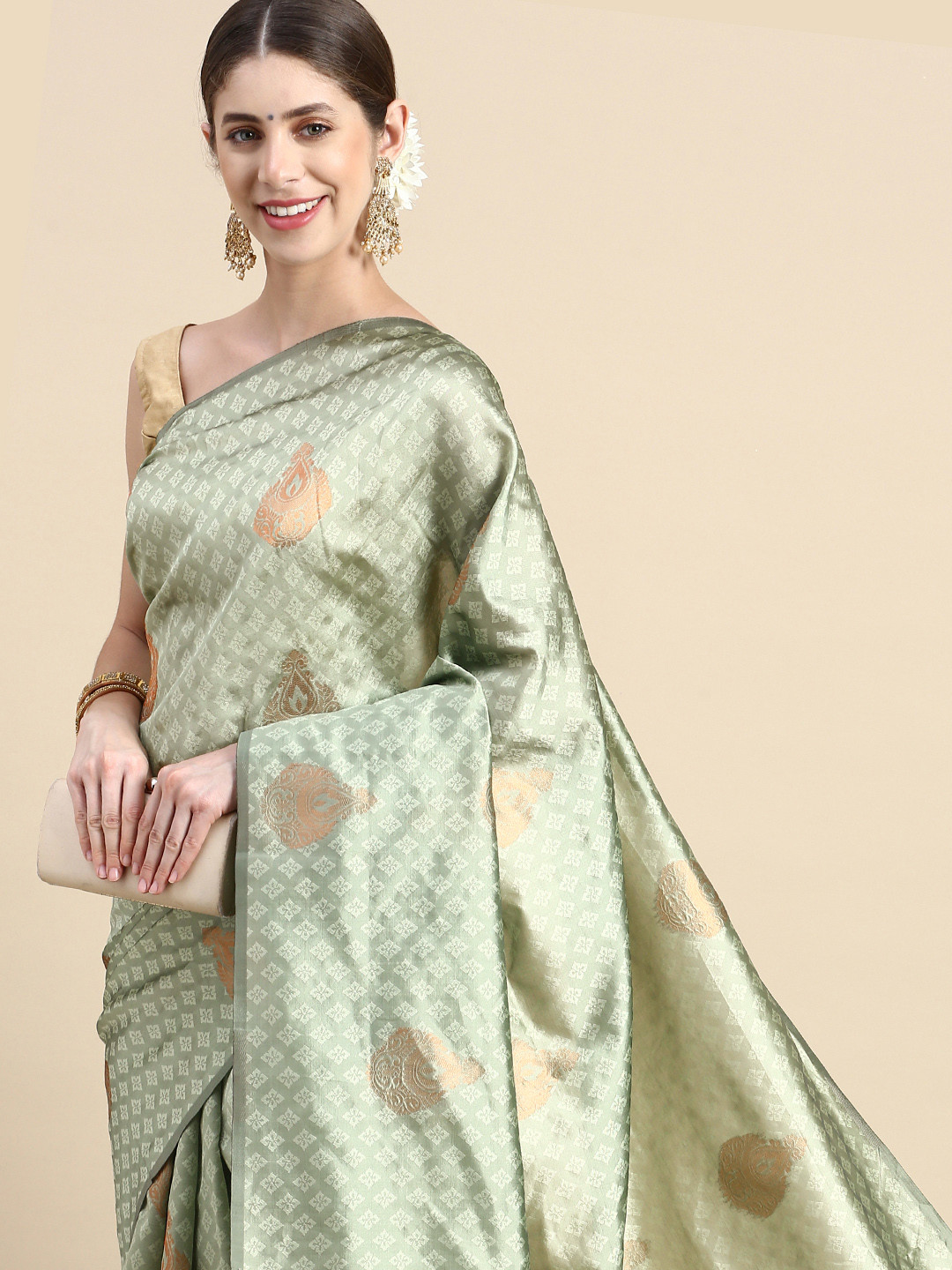 

Pothys Green Woven Design Jute Silk Saree