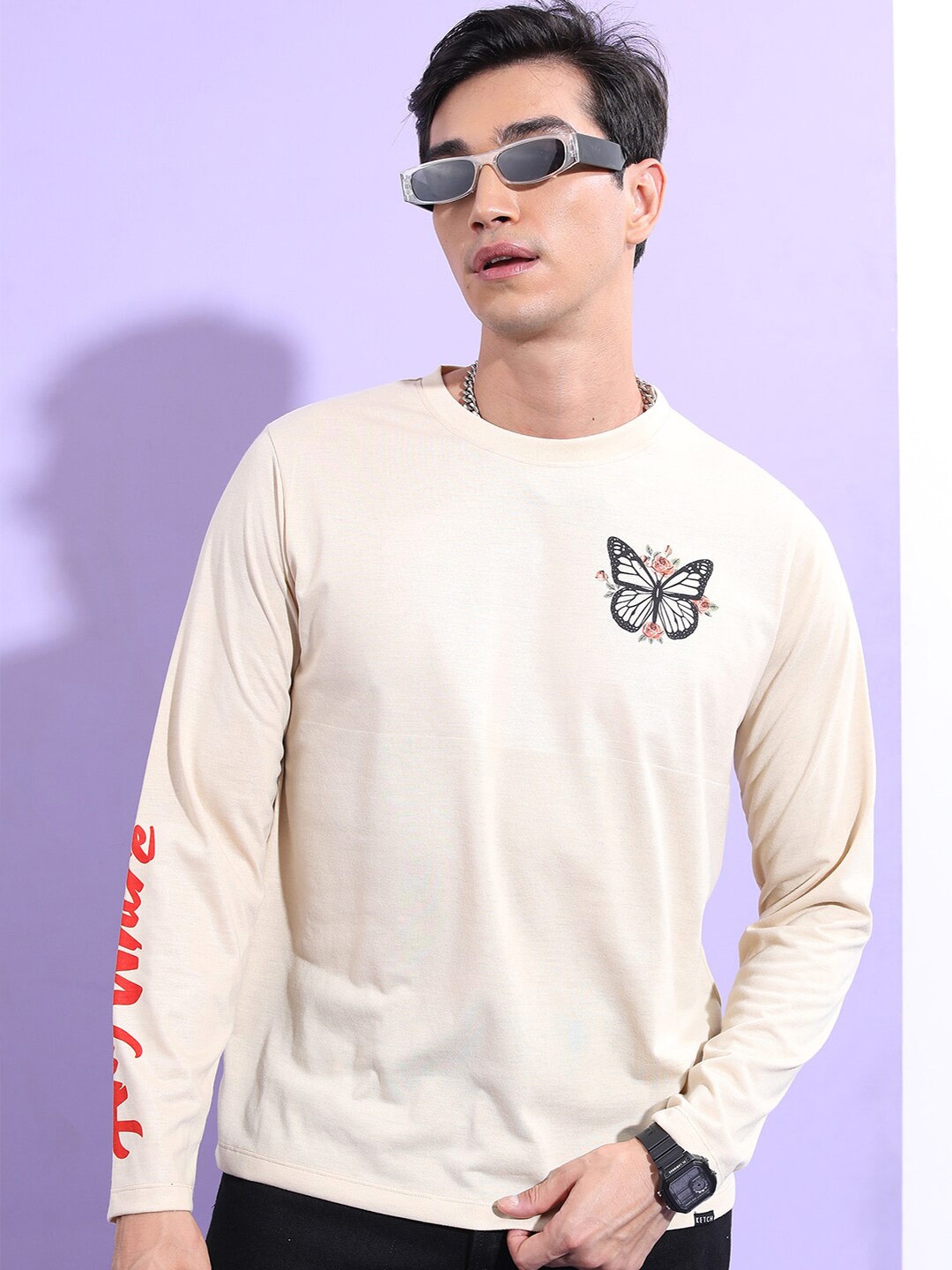 

KETCH Relaxed Fit Graphic Printed Long Sleeves T-shirt, Beige