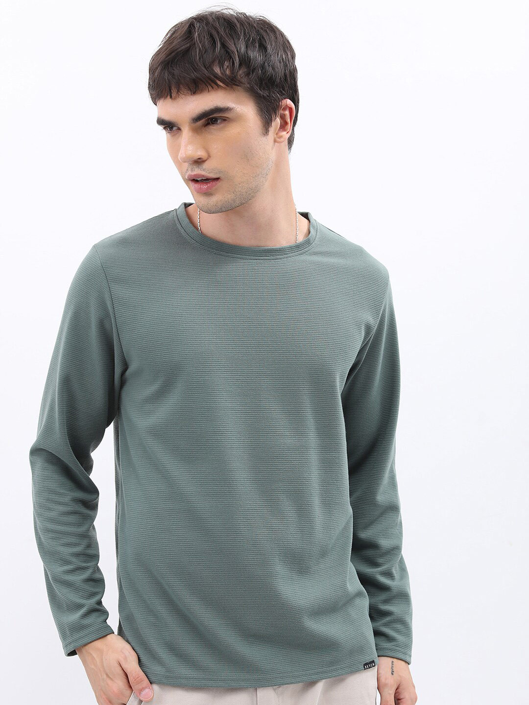 

KETCH Men Round Neck Long Sleeves Slim Fit T-shirt, Green