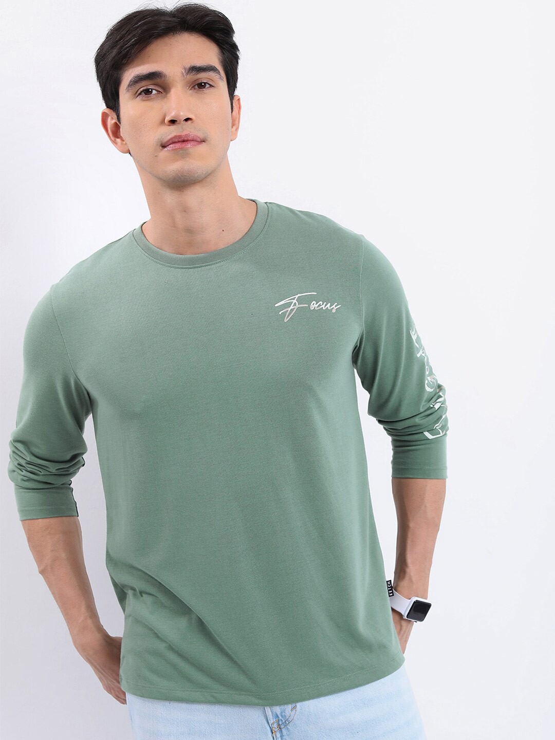 

KETCH Relaxed Fit Typography Printed Long Sleeves T-shirt, Green