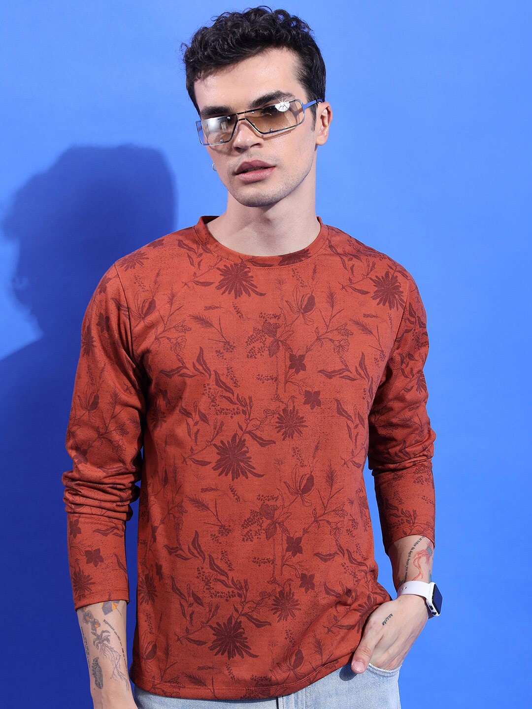 

KETCH Relaxed Fit Floral Printed Long Sleeves T-shirt, Rust