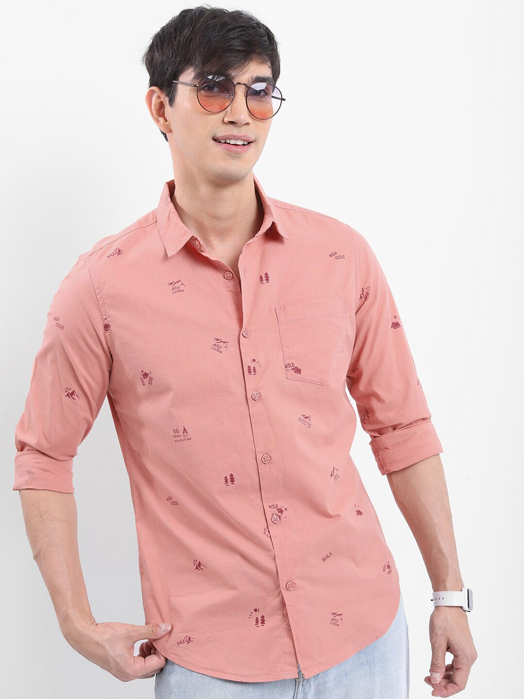 

KETCH Slim Fit Printed Cotton Casual Shirt, Peach