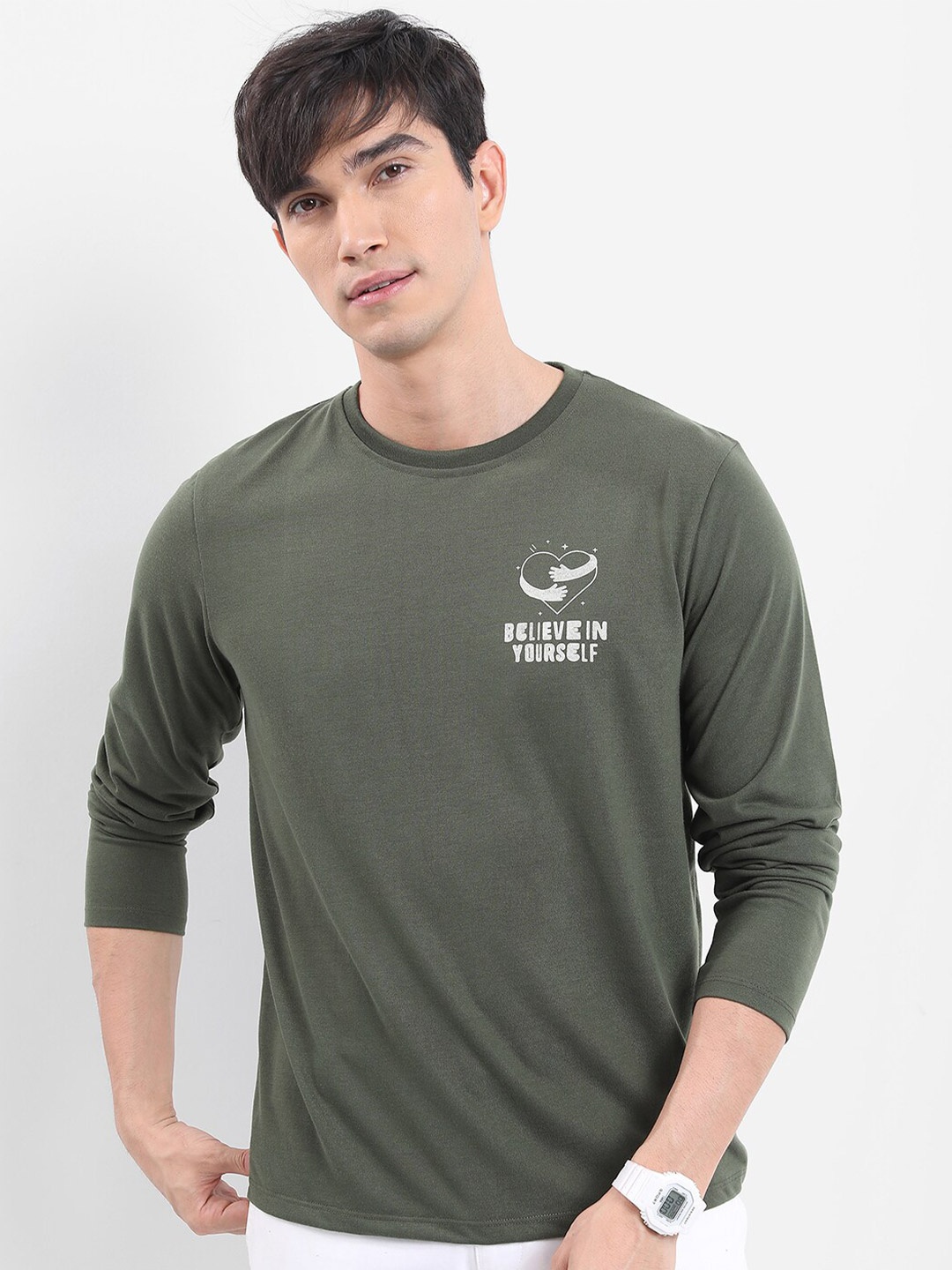 

KETCH Typography Printed Long Sleeve Relaxed Fit T-shirt, Olive