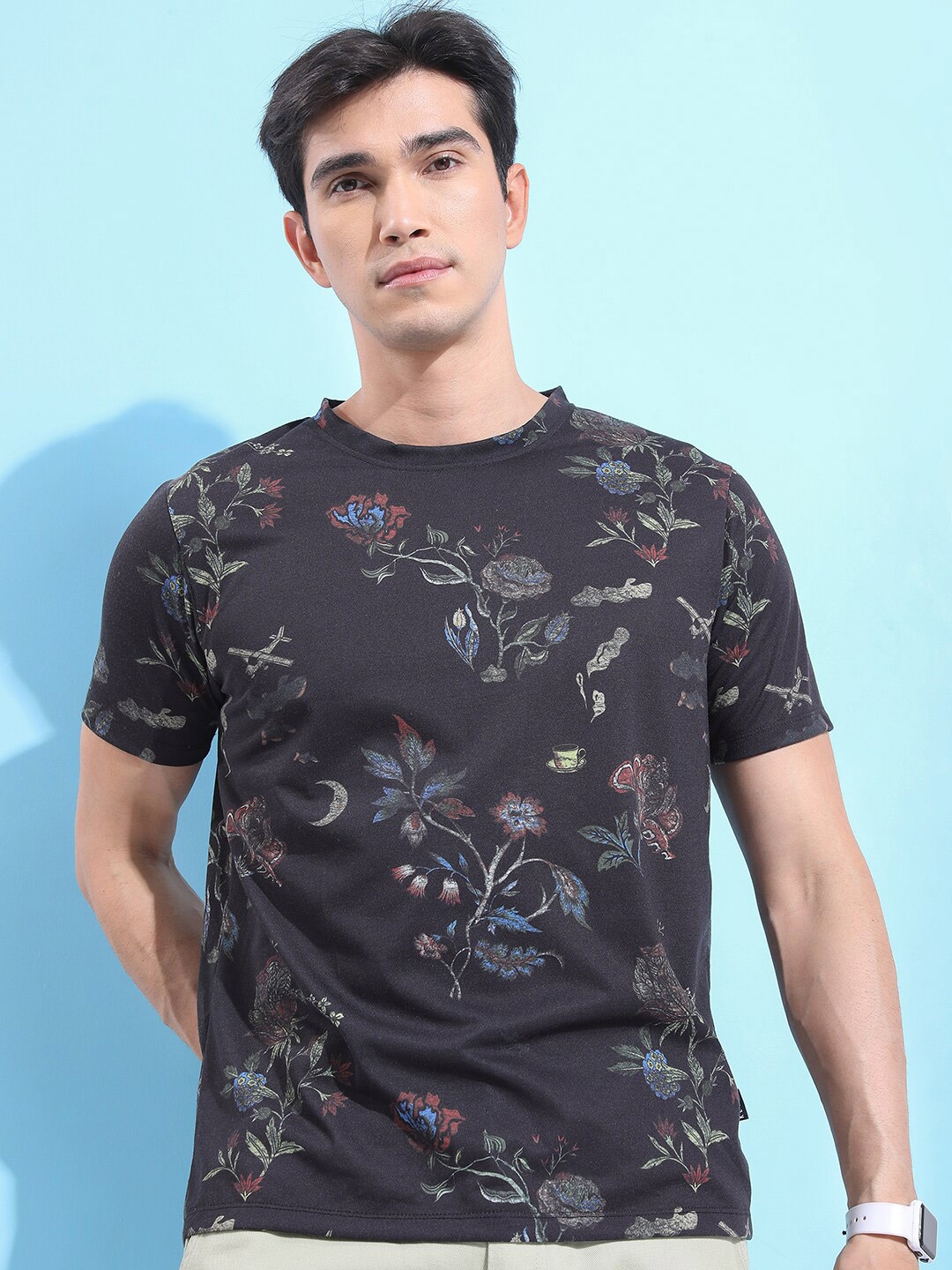 

KETCH Floral Printed Round Neck Relaxed Fit T-shirt, Black