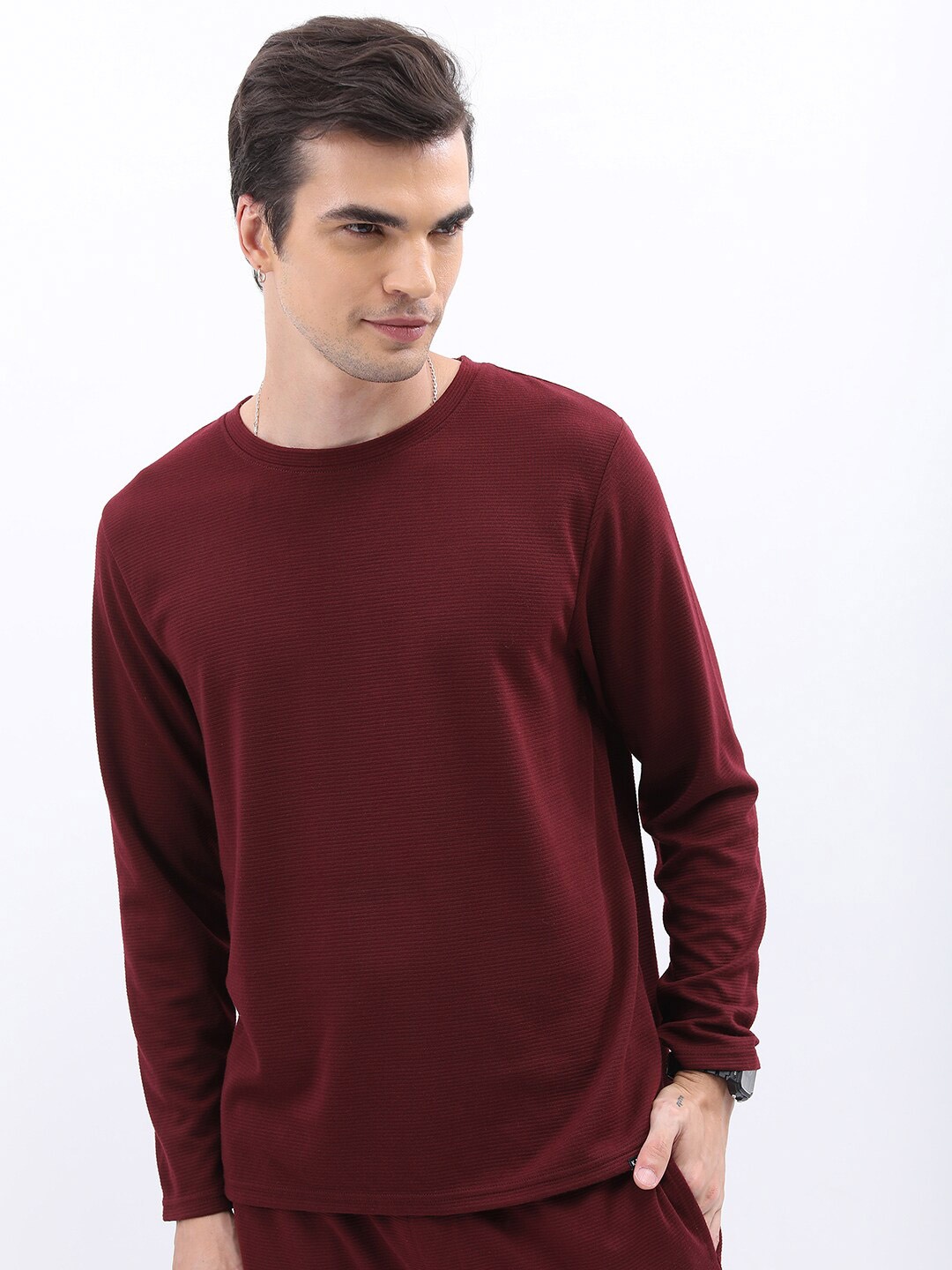 

KETCH Round Neck Long Sleeves Slim Fit T-shirt, Maroon