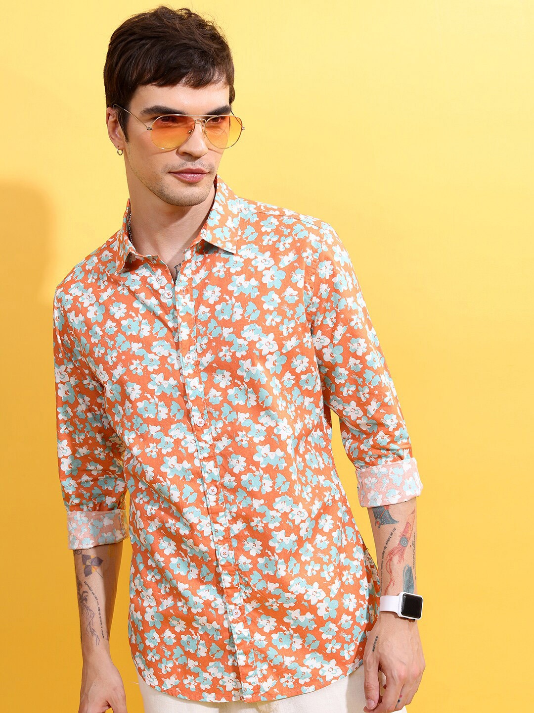 

KETCH Slim Fit Floral Printed Casual Shirt, Coral