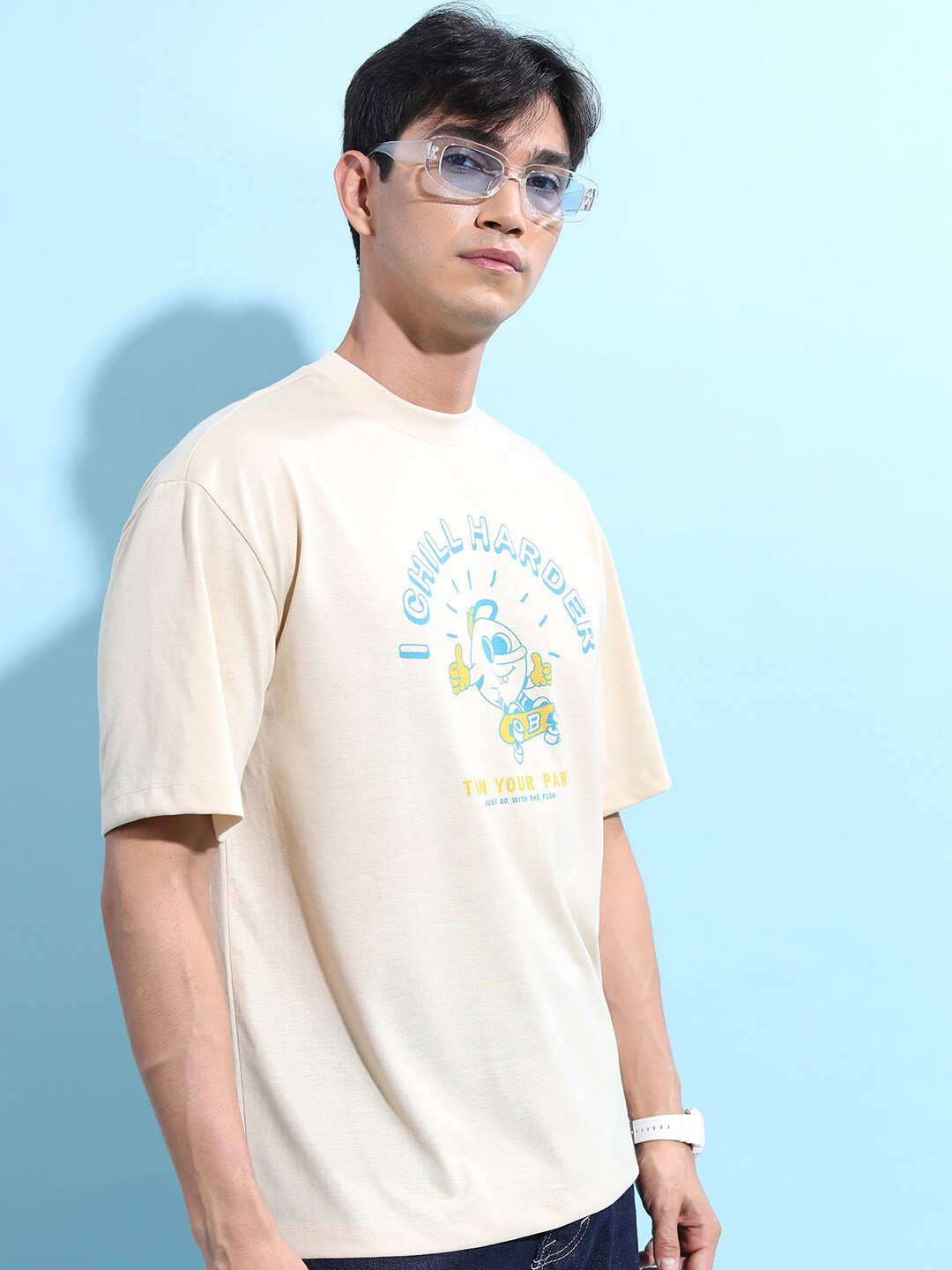 

KETCH Typography Printed Oversized T-shirt, Beige