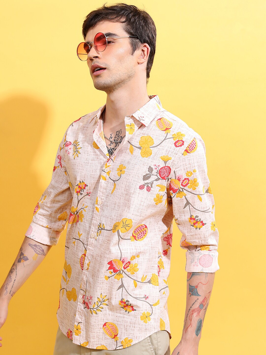 

KETCH Slim Fit Floral Printed Cotton Casual Shirt, Peach