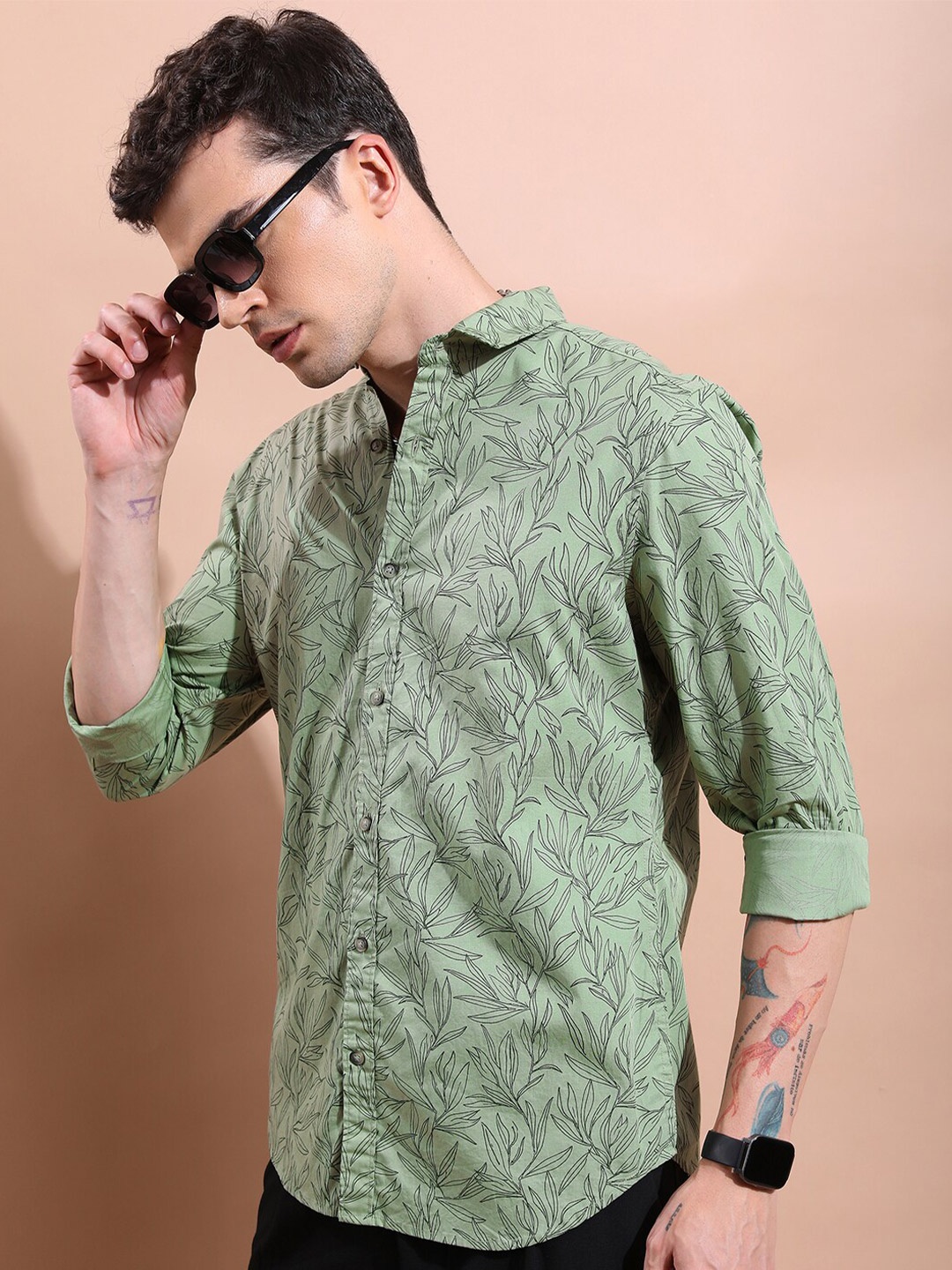 

KETCH Slim Fit Floral Printed Casual Shirt, Olive