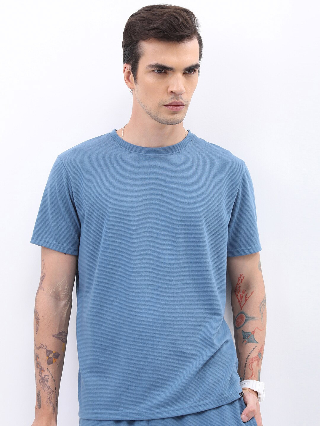 

KETCH Round Neck Short Sleeves Slim Fit Casual T-Shirt, Blue