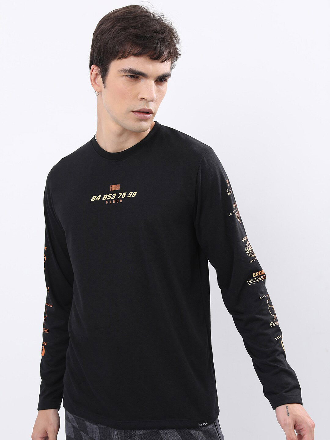 

KETCH Typography Printed Long Sleeve Relaxed Fit T-shirt, Black
