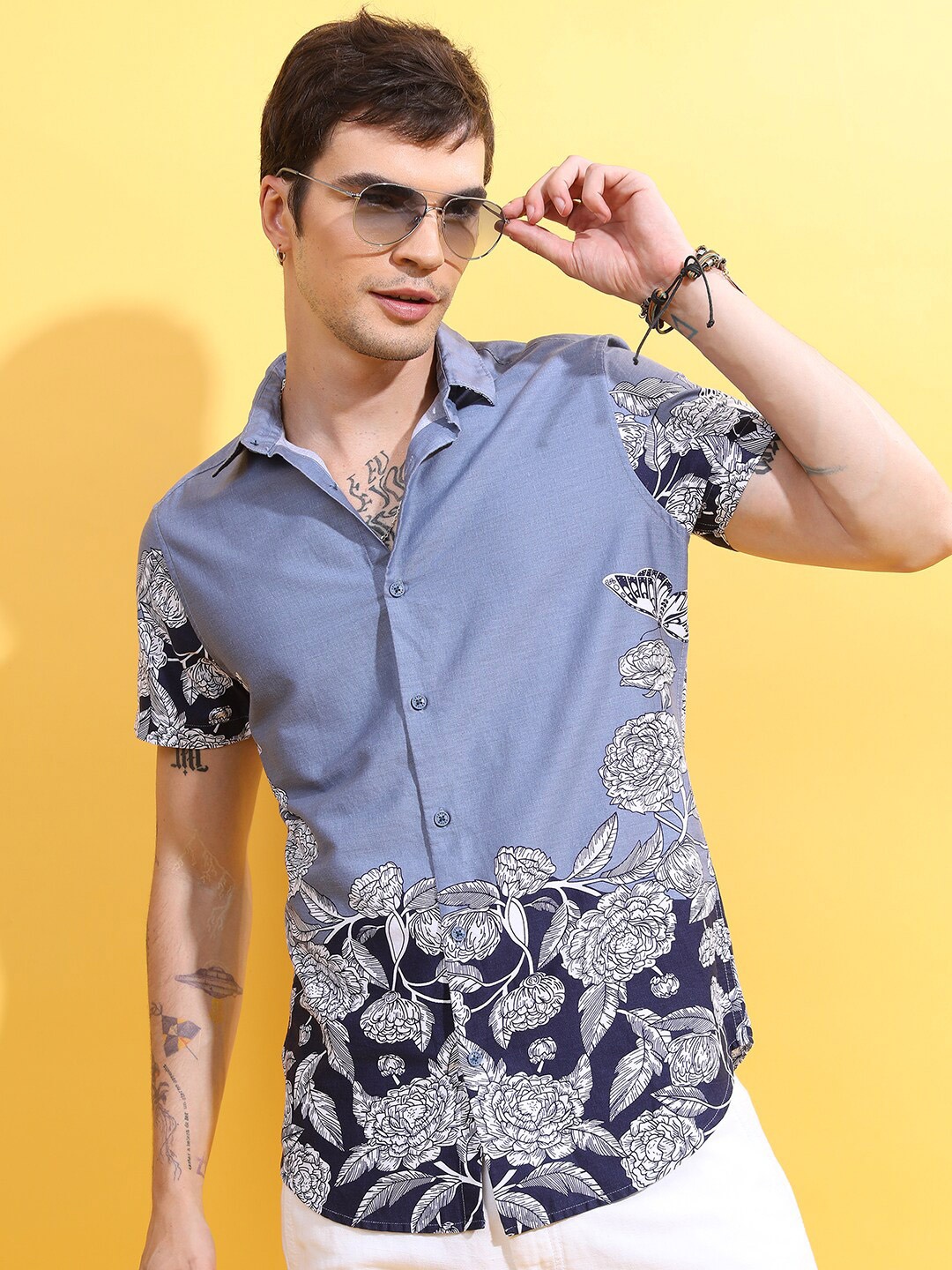 

KETCH Floral Printed Slim Fit Cotton Casual Shirt, Blue