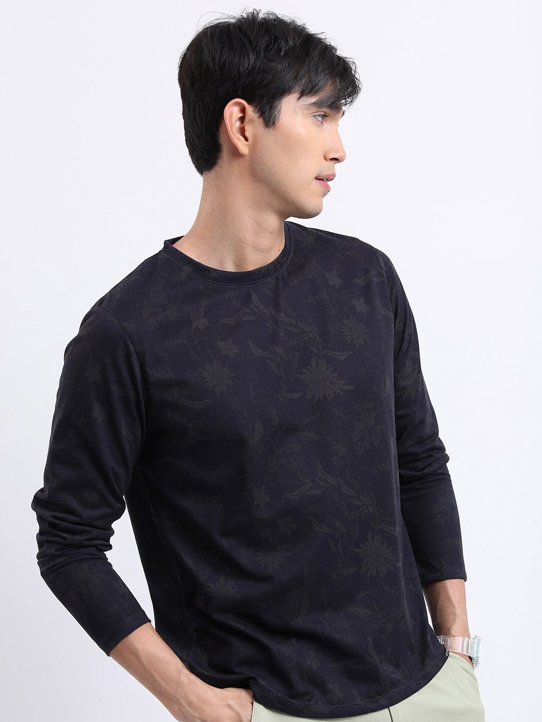

KETCH Floral Printed Relaxed Fit Casual T-Shirt, Navy blue