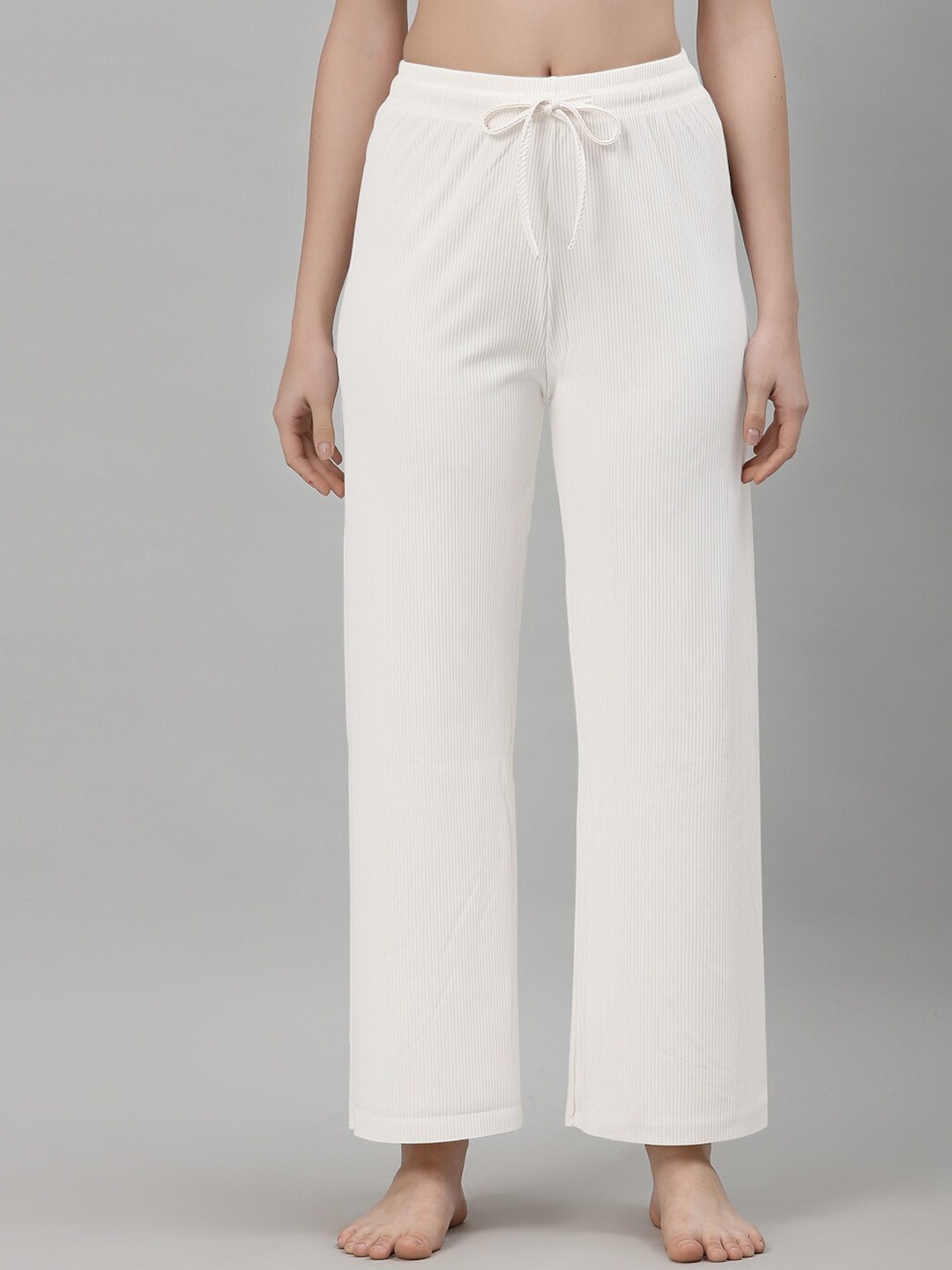 

NEUDIS Women Ribbed Mid-Rise Comfortable Lounge Pants, White