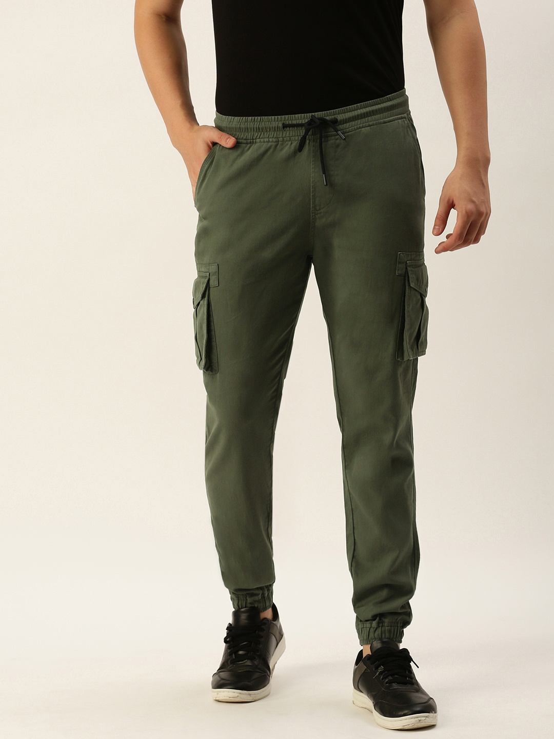 

IVOC Men Regular-Fit Pure Cotton Cargo Jogger, Olive