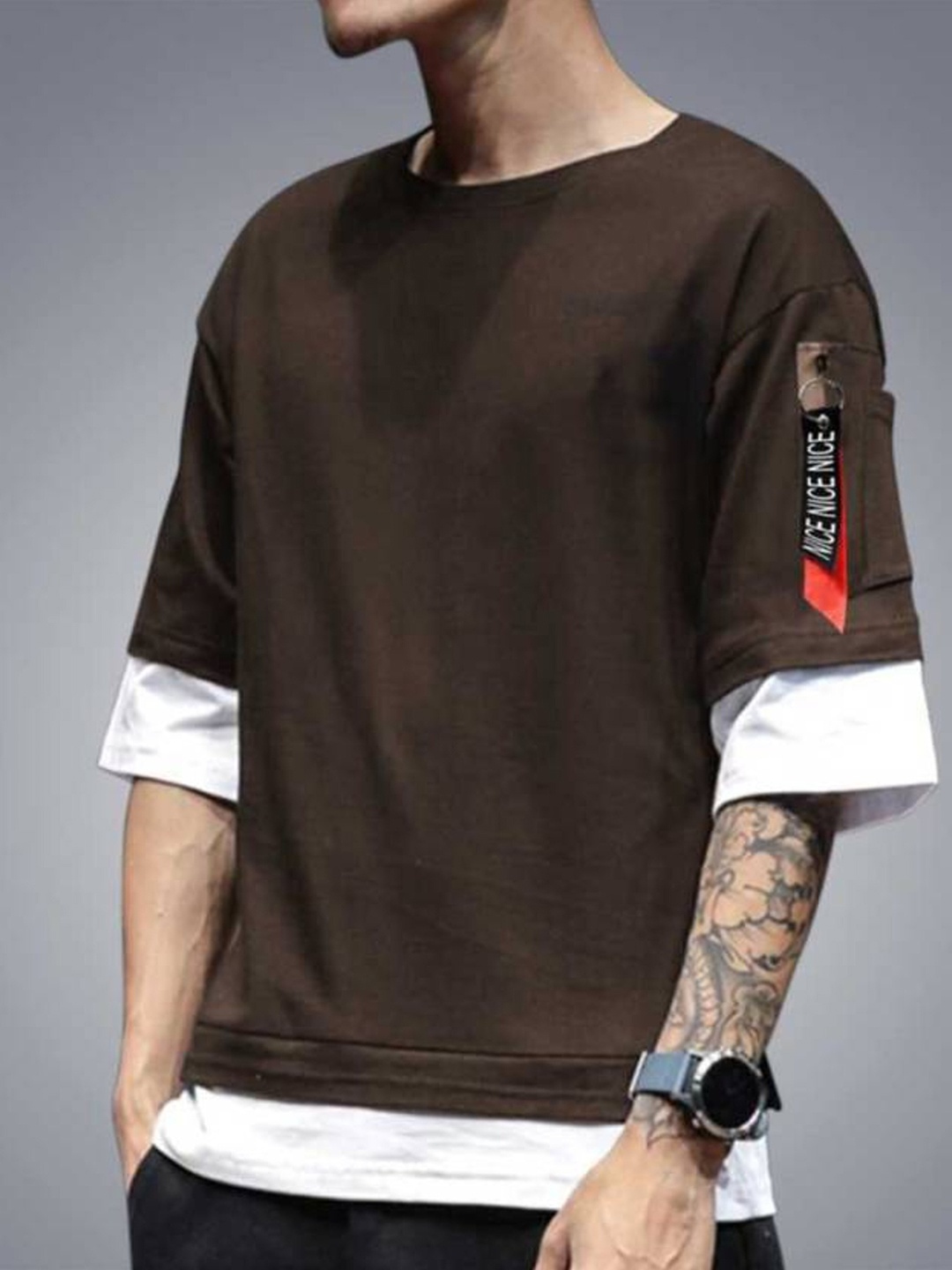 

Try This Drop Shoulder Cotton T-shirt, Brown