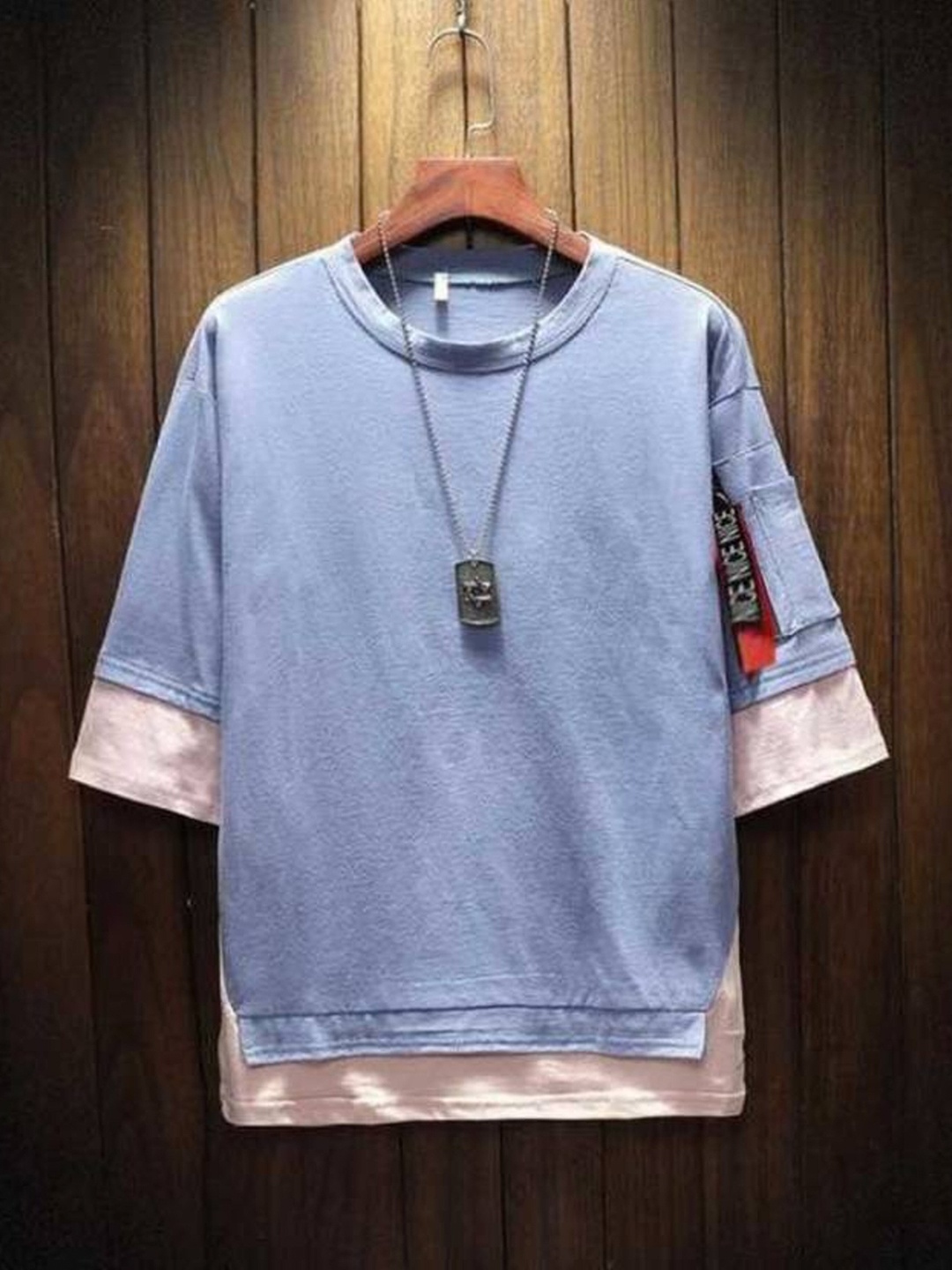 

Try This Drop-Shoulder Sleeves Cotton Longline T-shirt, Blue