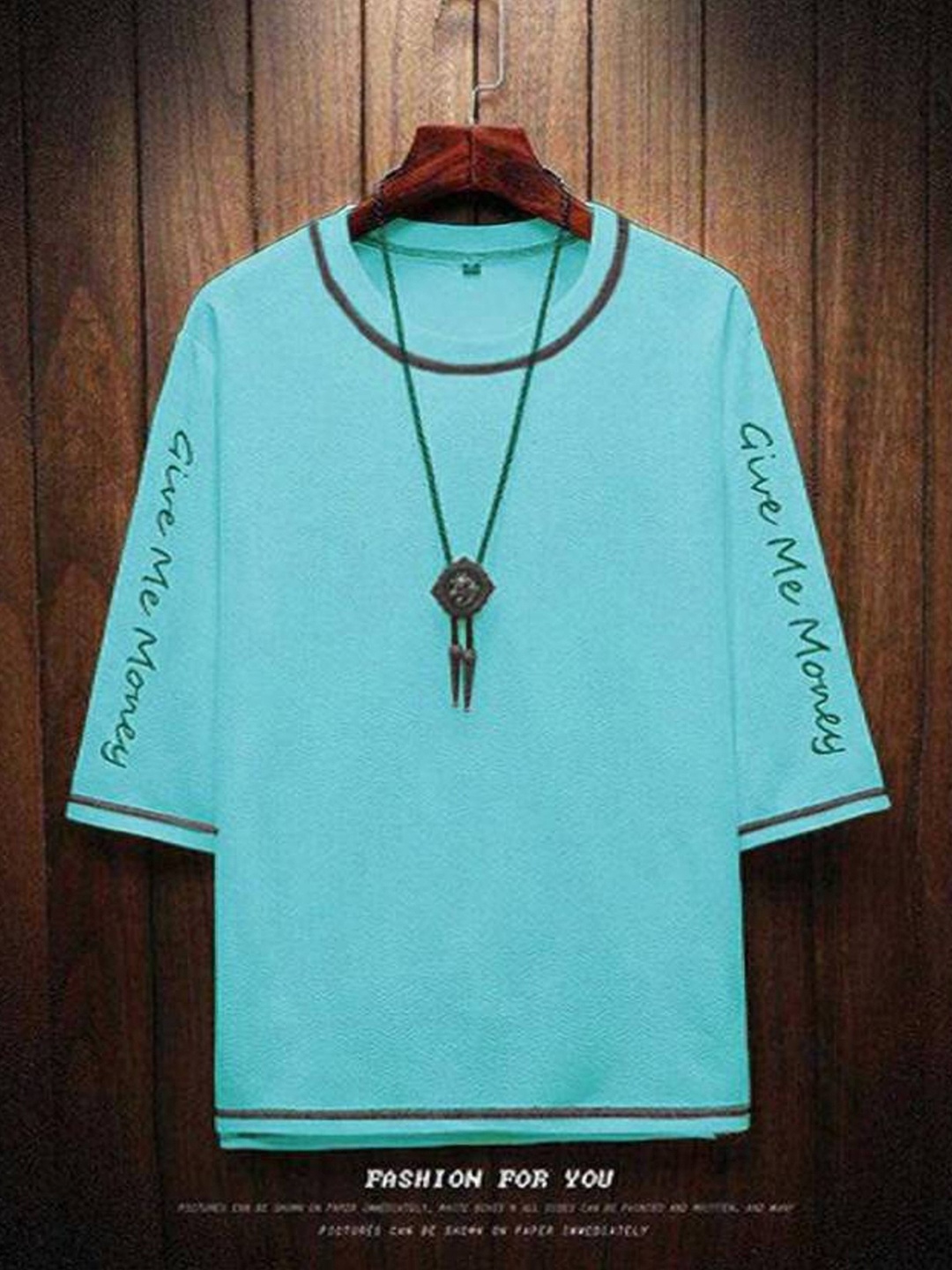 

Try This Drop-Shoulder Sleeves Cotton T-shirt, Sea green